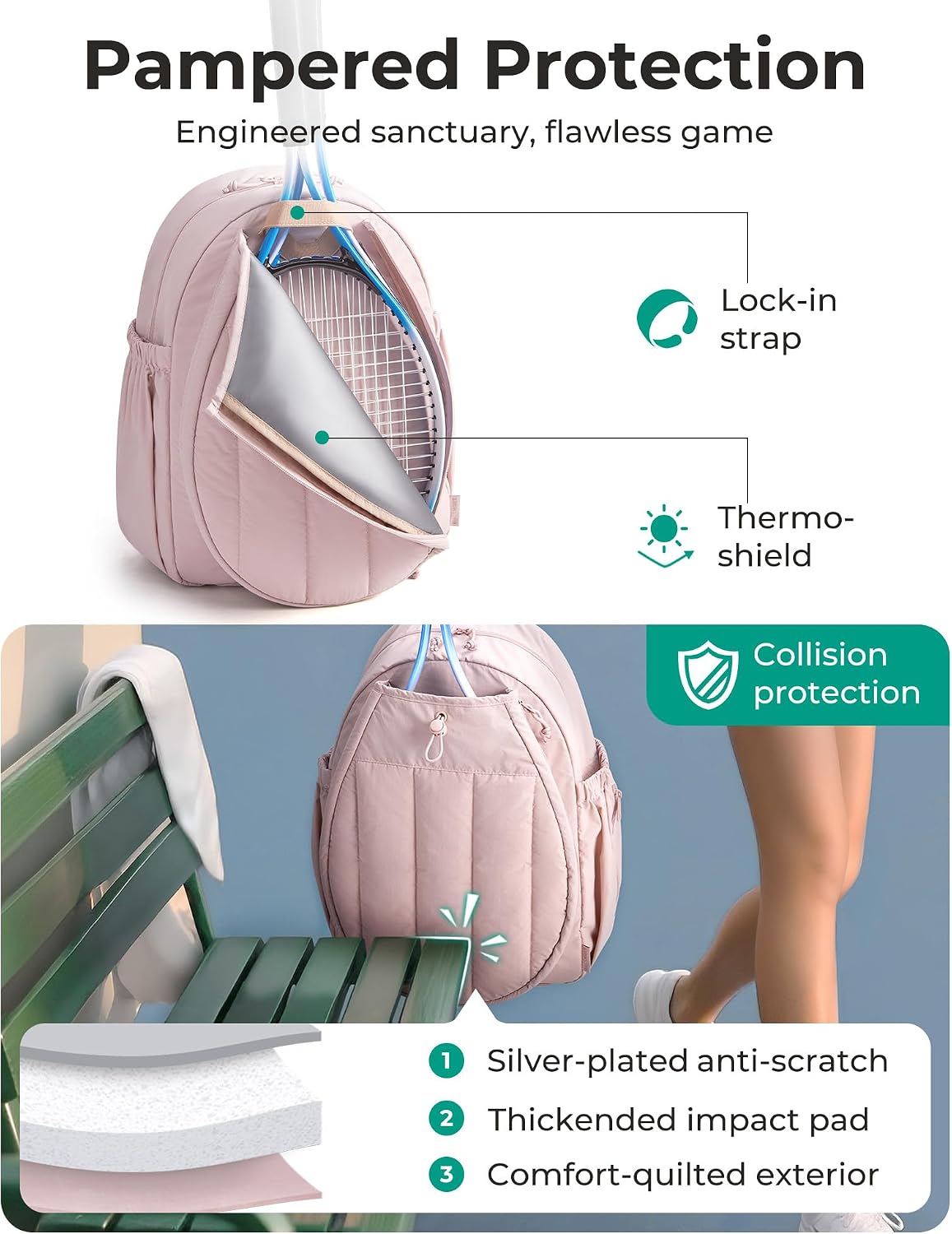 Detalle de BAGSMART Tennis Backpack in Quilted Taslan