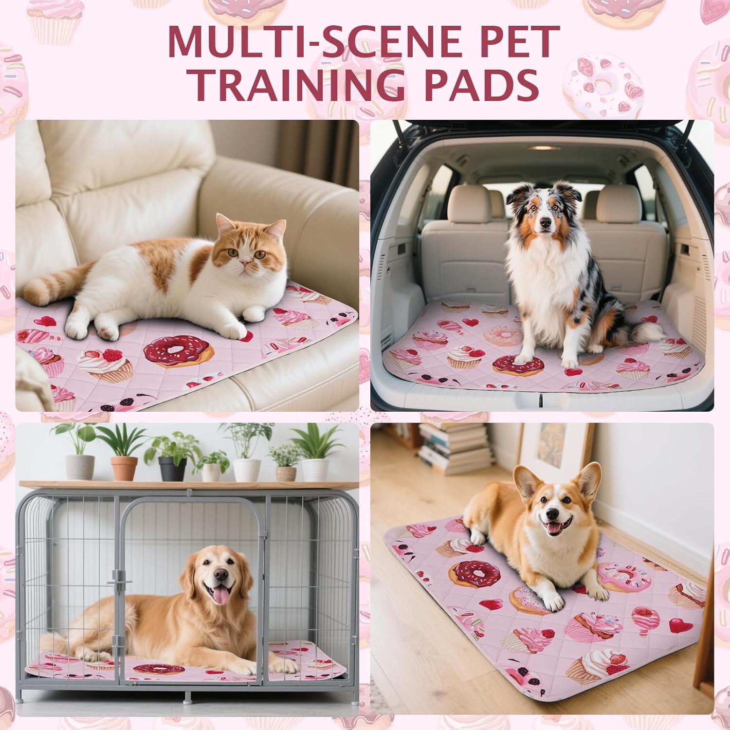 Detalle 2 de IEUUMLER Washable Pee Pads for Dogs – 2 Pack Cake Pattern, 90x90cm