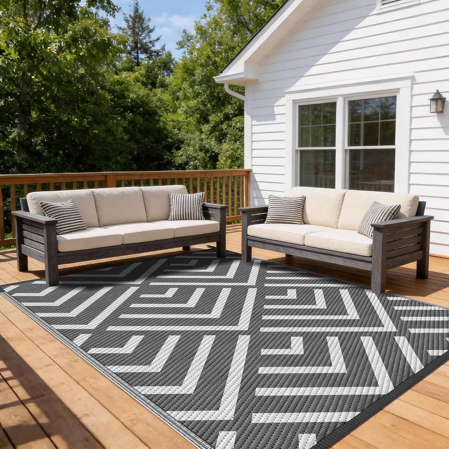 Detalle de Kohree Outdoor Rug 9x12 Reversible: Waterproof, Non-Slip RV Patio Mat for Outdoor Spaces