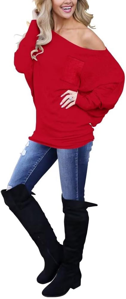 Detalle de LACOZY Women's Off Shoulder Knit Tunic: Batwing Long Sleeve Jumper