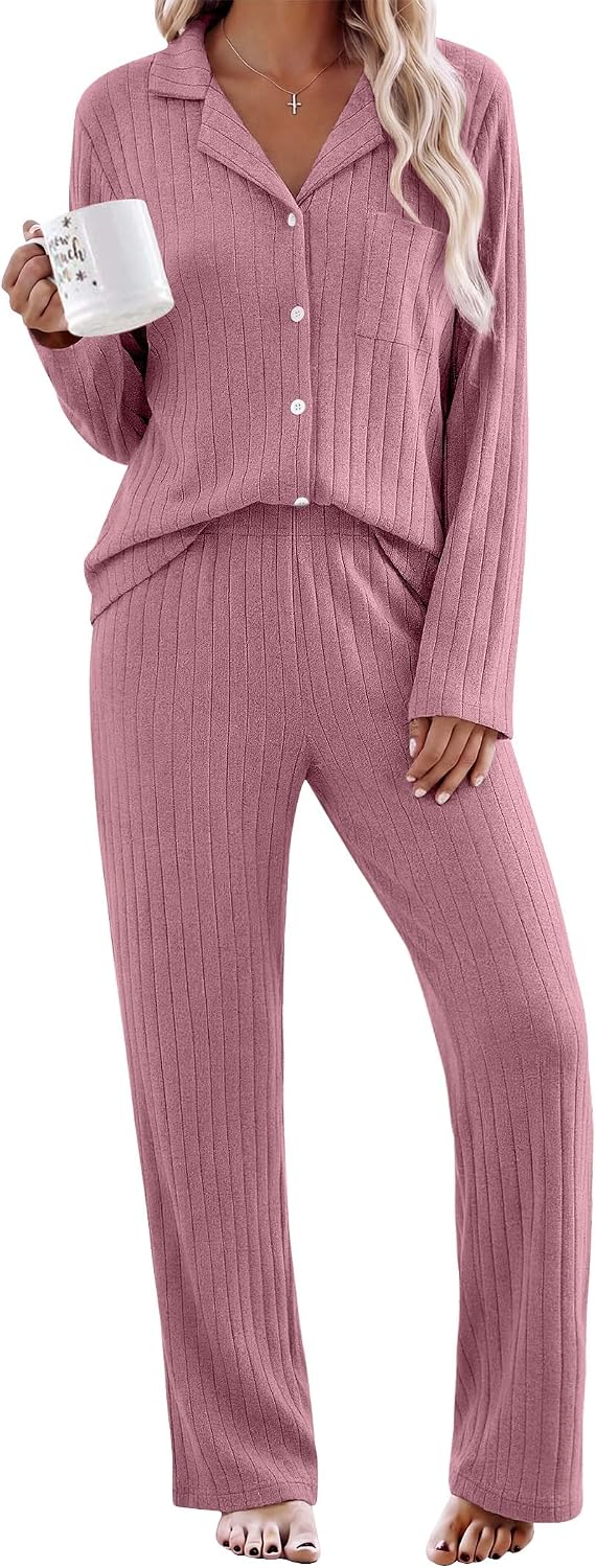 Detalle de Ekouaer Women's Ribbed Knit Pajama Set