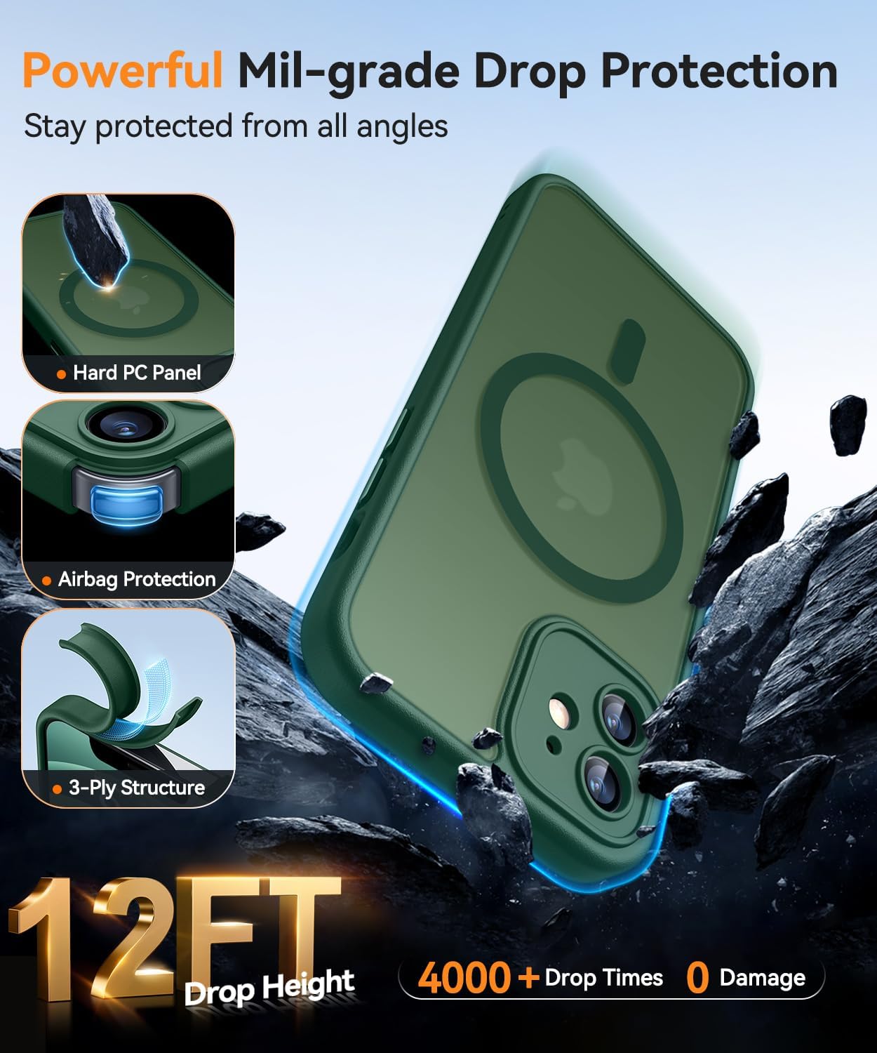 Detalle de CANSHN Magnetica Cover per iPhone 12 Mini (5.4 Pollici) – Verde Profondo, protezione completa della fotocamera e compatibilità MagSafe