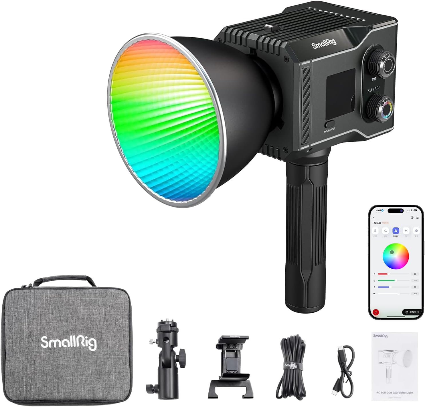 Detalle de SMALLRIG RC 60C RGB-LED-Videoleuchte mit 2500K–10000K, PD-Schnellladung und App-/Manuallsteuerung