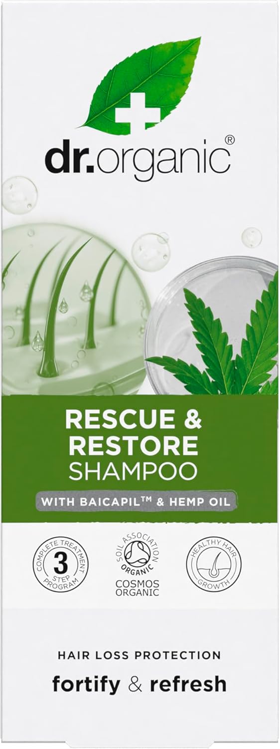 Detalle 2 de Dr Organic Shampoo di Soccorso all'Olio di Canapa – Restitutivo, per Uomo e Donna, 265 ml
