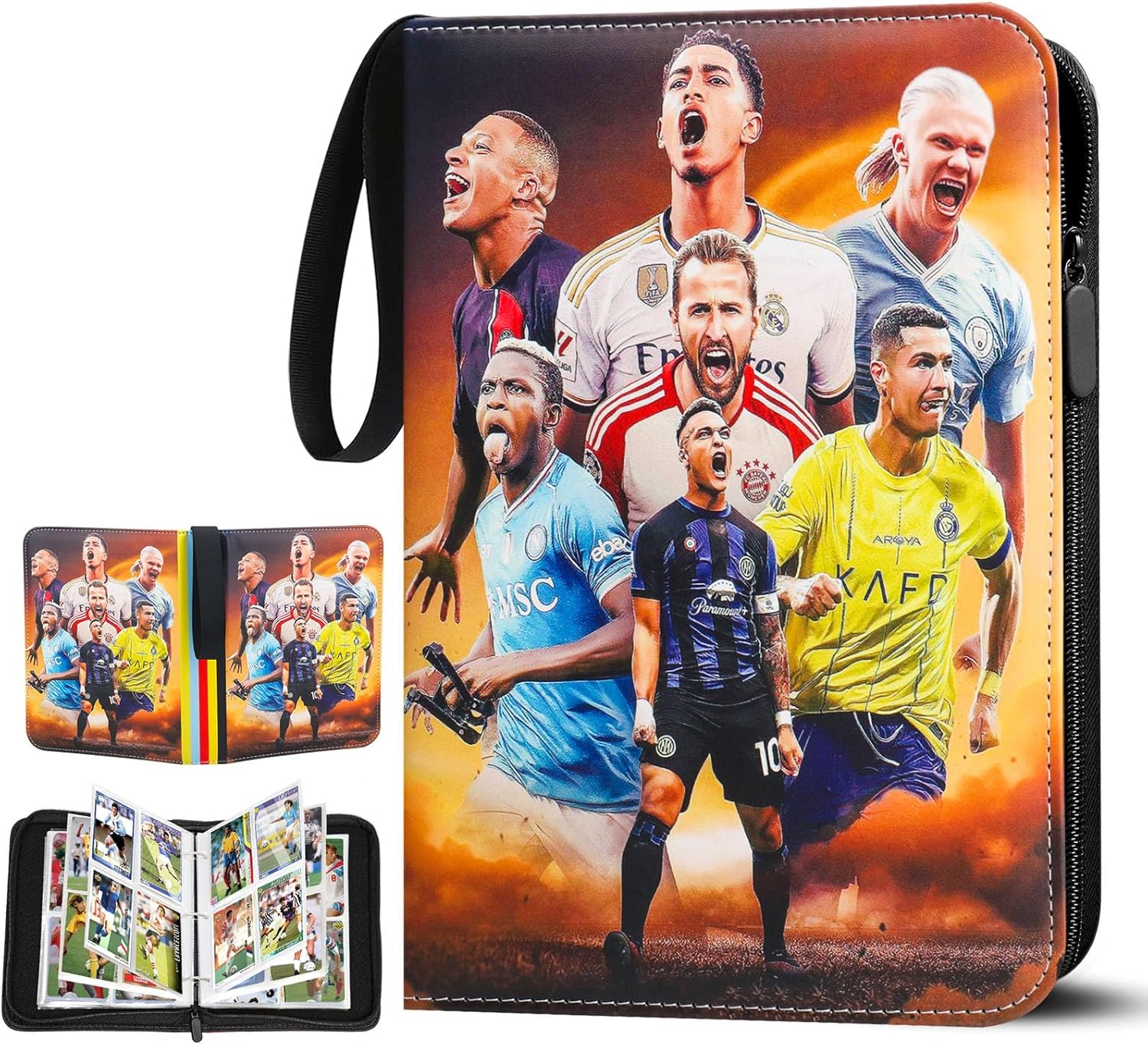 Detalle de Sammelalbum Fußball Karten – 4 Taschen, Platz für bis zu 400 Karten, Reißverschluss, 50 Seiten pro Seite