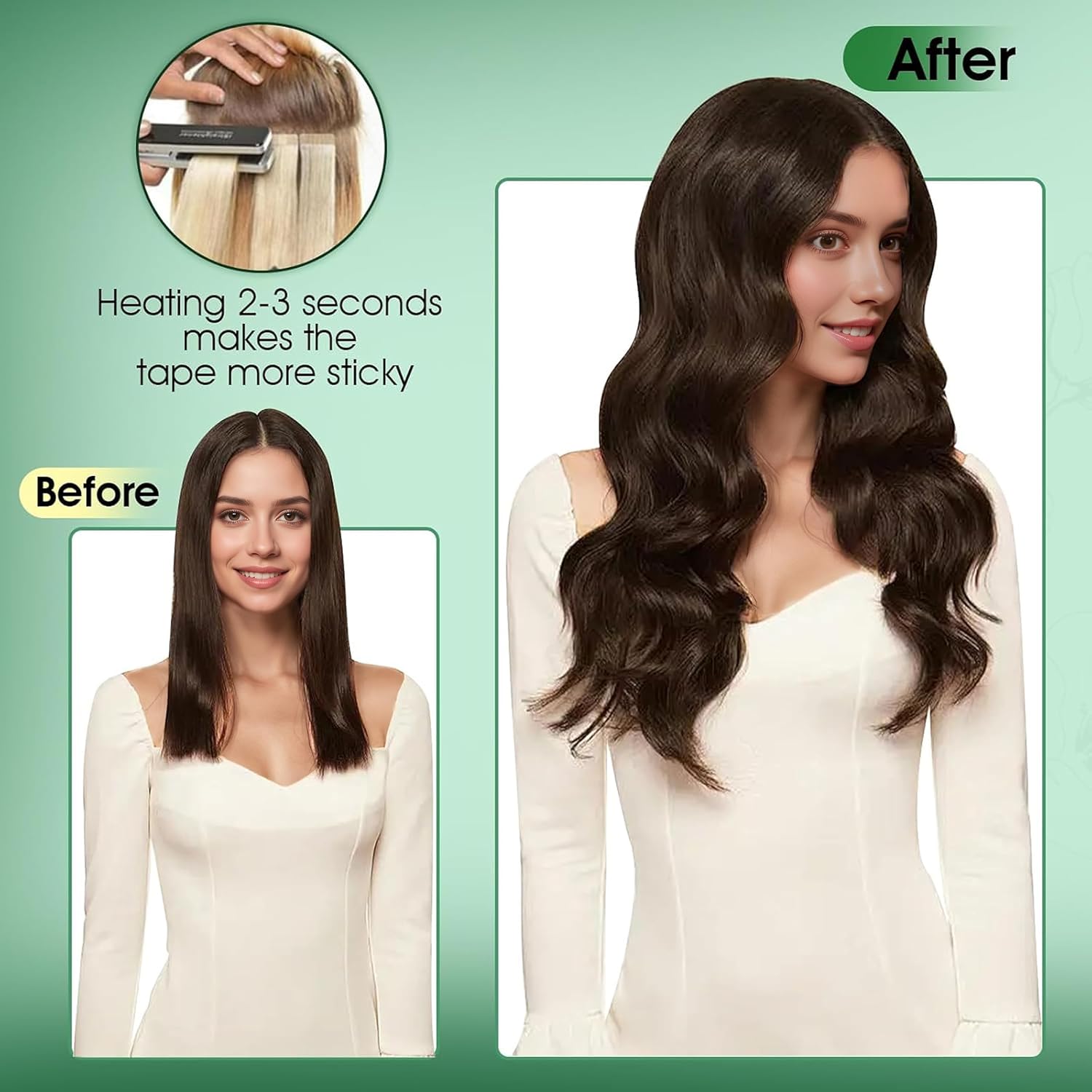 Detalle de RUNATURE Tape-In Hair Extensions, 16-Inch