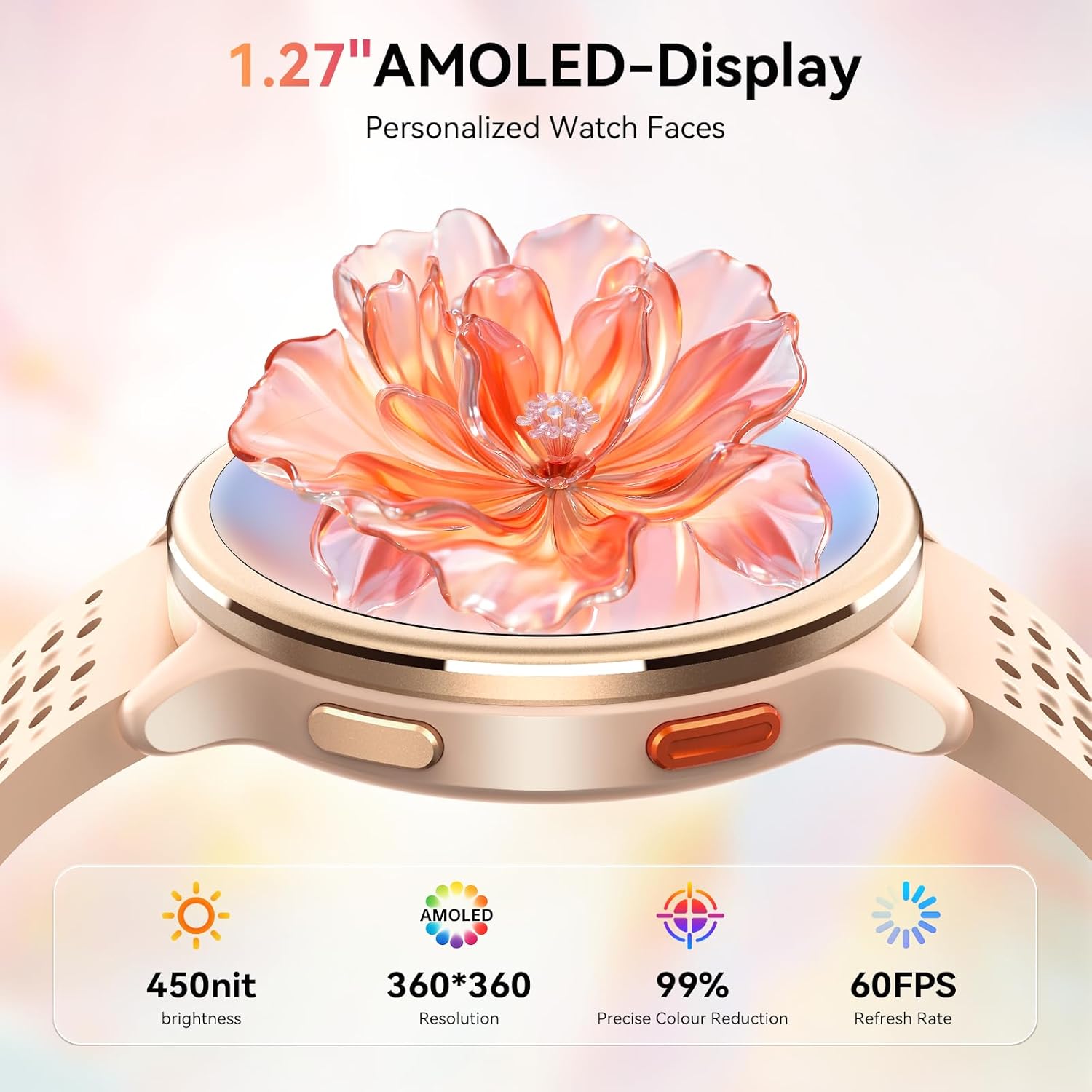 Detalle 2 de Tensky Women's Smart Watch: 1.27" Round Fitness Tracker with 120+ Modes, 2 Straps & Health Monitoring