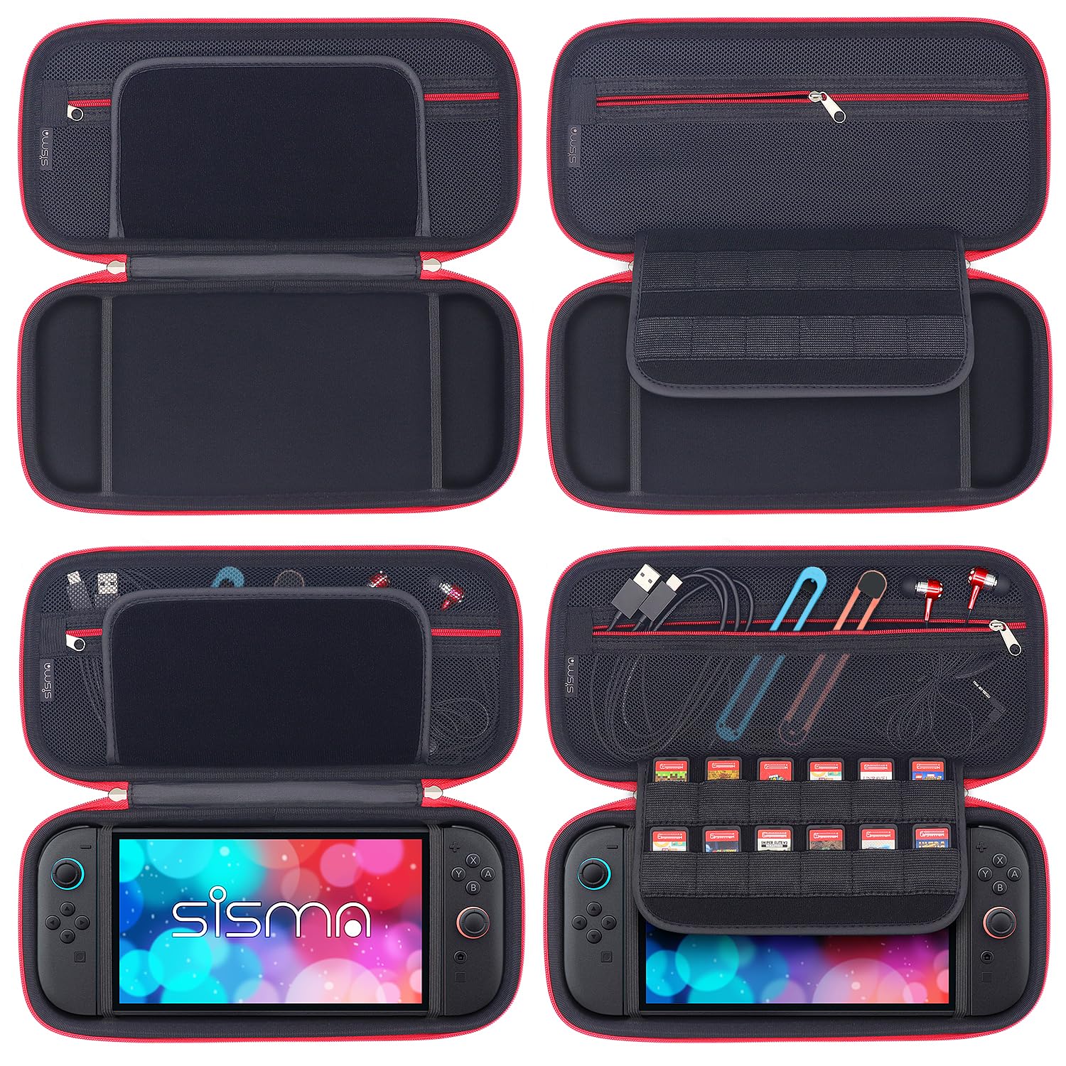 Thumbnail 3 de sisma Slim Carrying Case for Nintendo Switch 2 (Red) — Hard Shell Travel Protective Case with 12 Game Card Holders