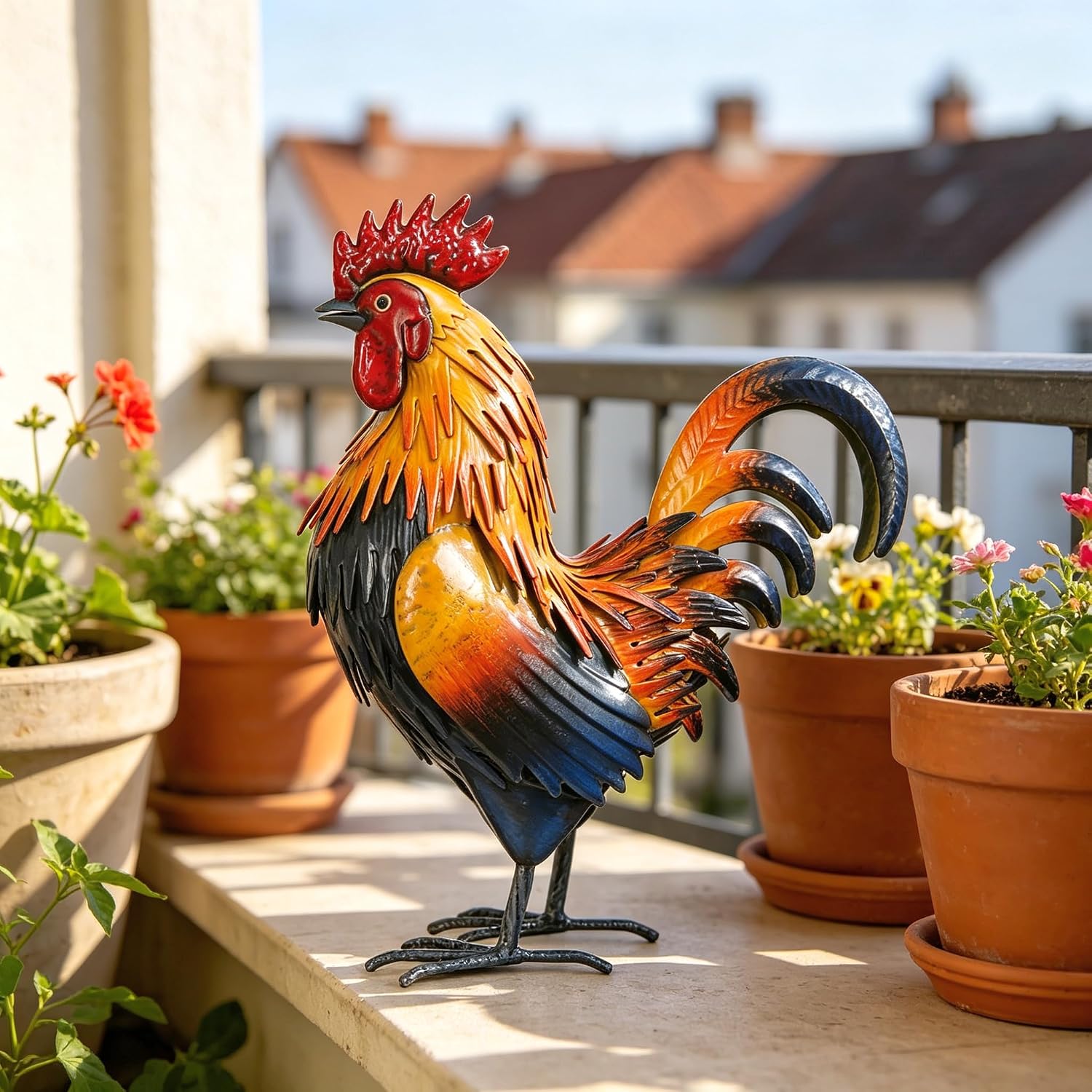 Detalle 1 de Ratuor Metal Rooster Garden Statue, Brown Outdoor Decor, 12 x 5 x 14.5 Inches