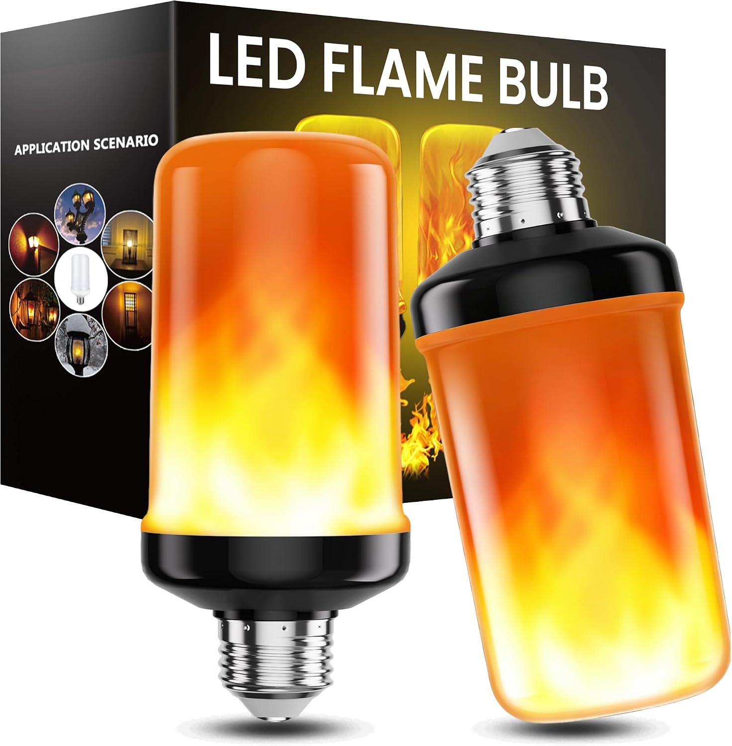 Detalle de hyrion QHFN2 LED Flame Light Bulbs, 2-Pack with 4 Modes and E26 Base