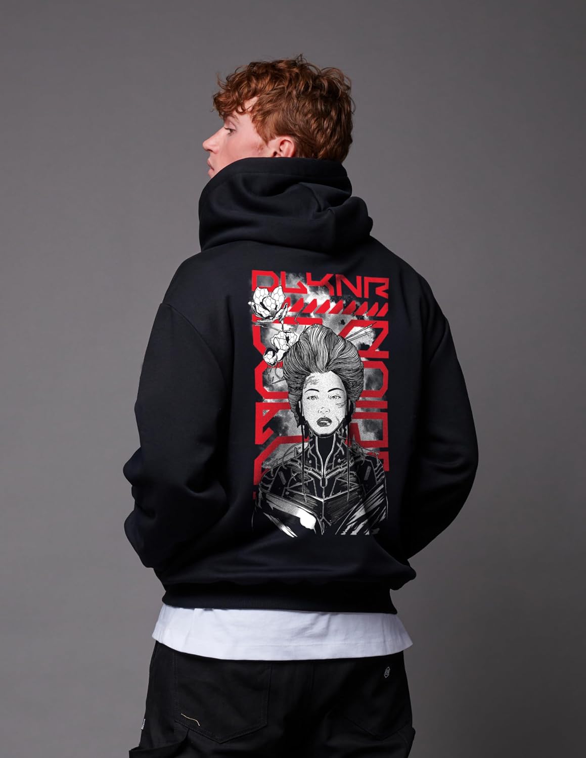 Detalle de Dolly Noire Icons Felpa Metal Geisha Nero - Hoodie unisex in cotone misto