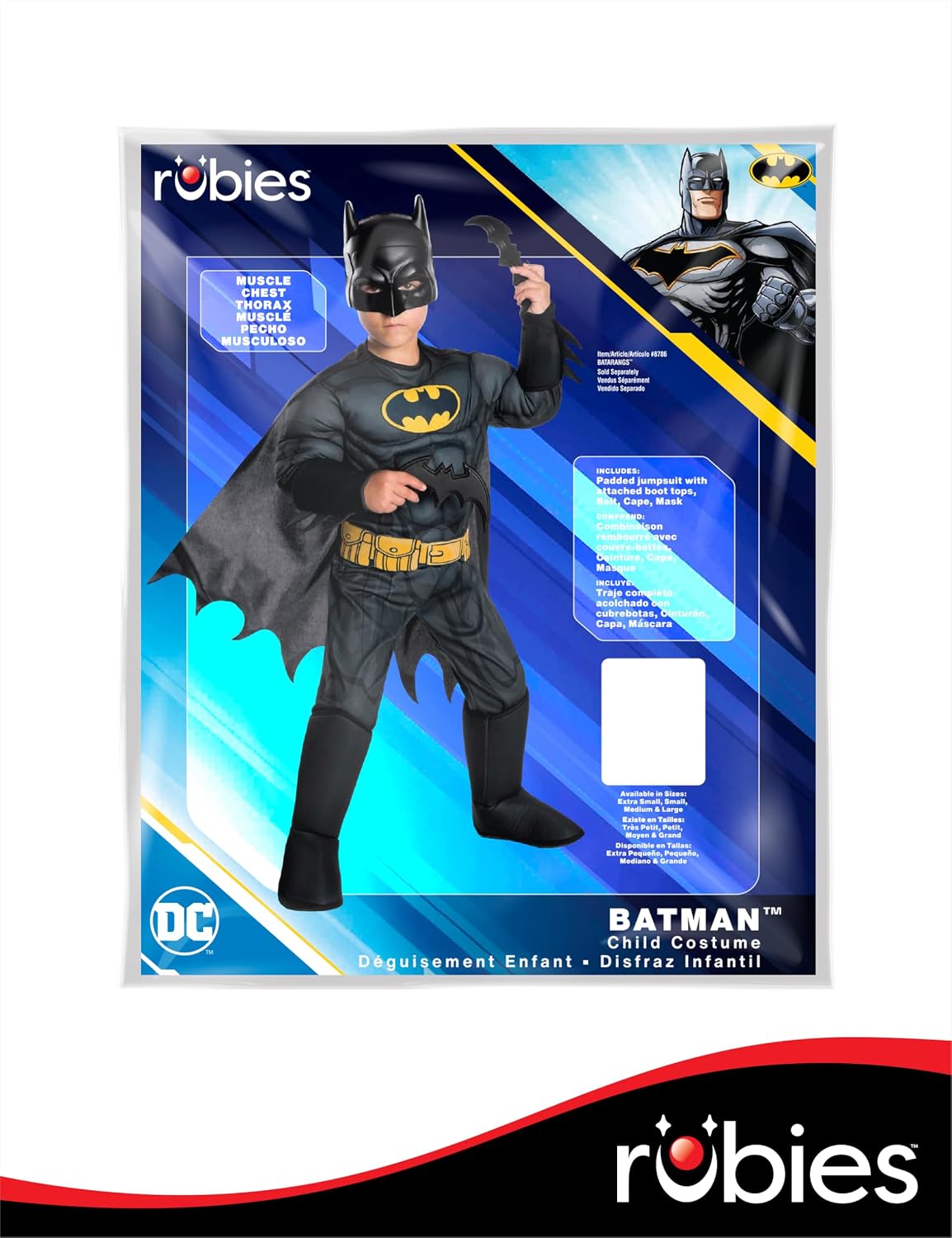 Thumbnail 6 de Rubies DC Comics Batman Kids Costume with Padded Jumpsuit, Cape and Mask