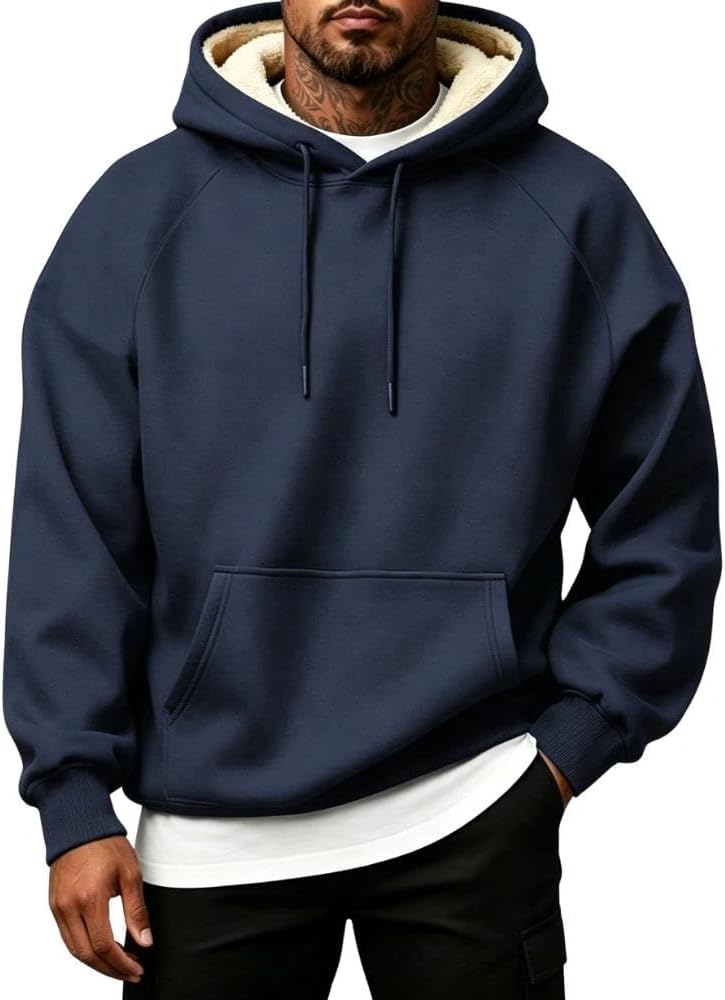 Detalle de Dpeng gevoerde fleecehoodie voor heren met capuchon en kangoeroezak