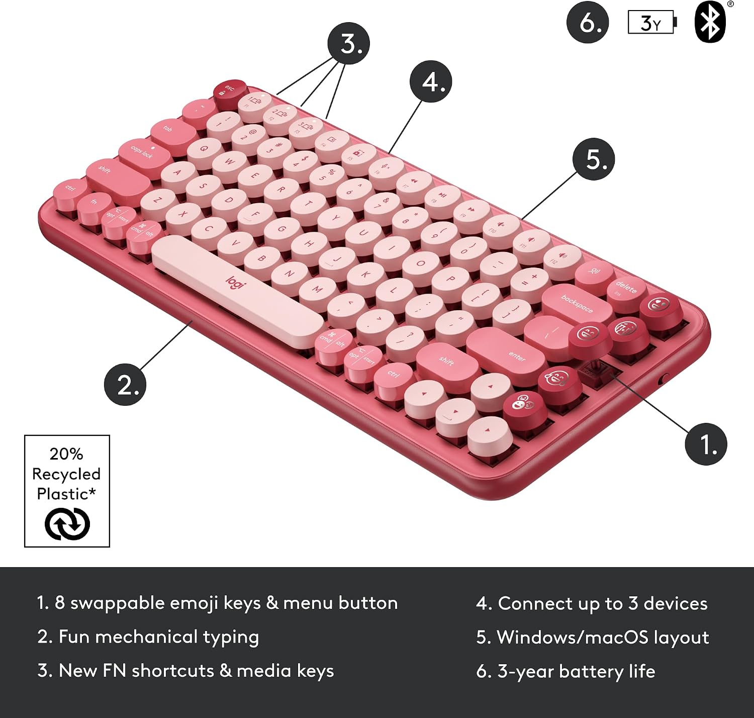 Thumbnail 5 de Logitech wireless mechanical keyboard, Rose