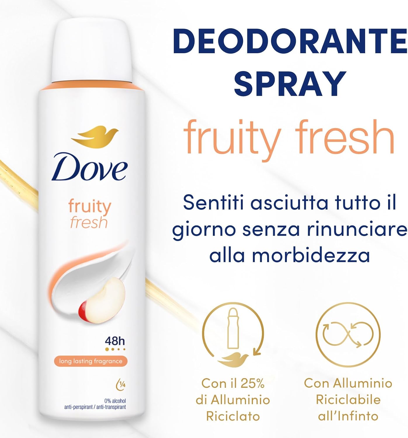 Detalle de Dove Deodorante Spray Classic Care Fruity antitraspirante: protezione fino a 48 ore, 6 flaconi da 150 ml