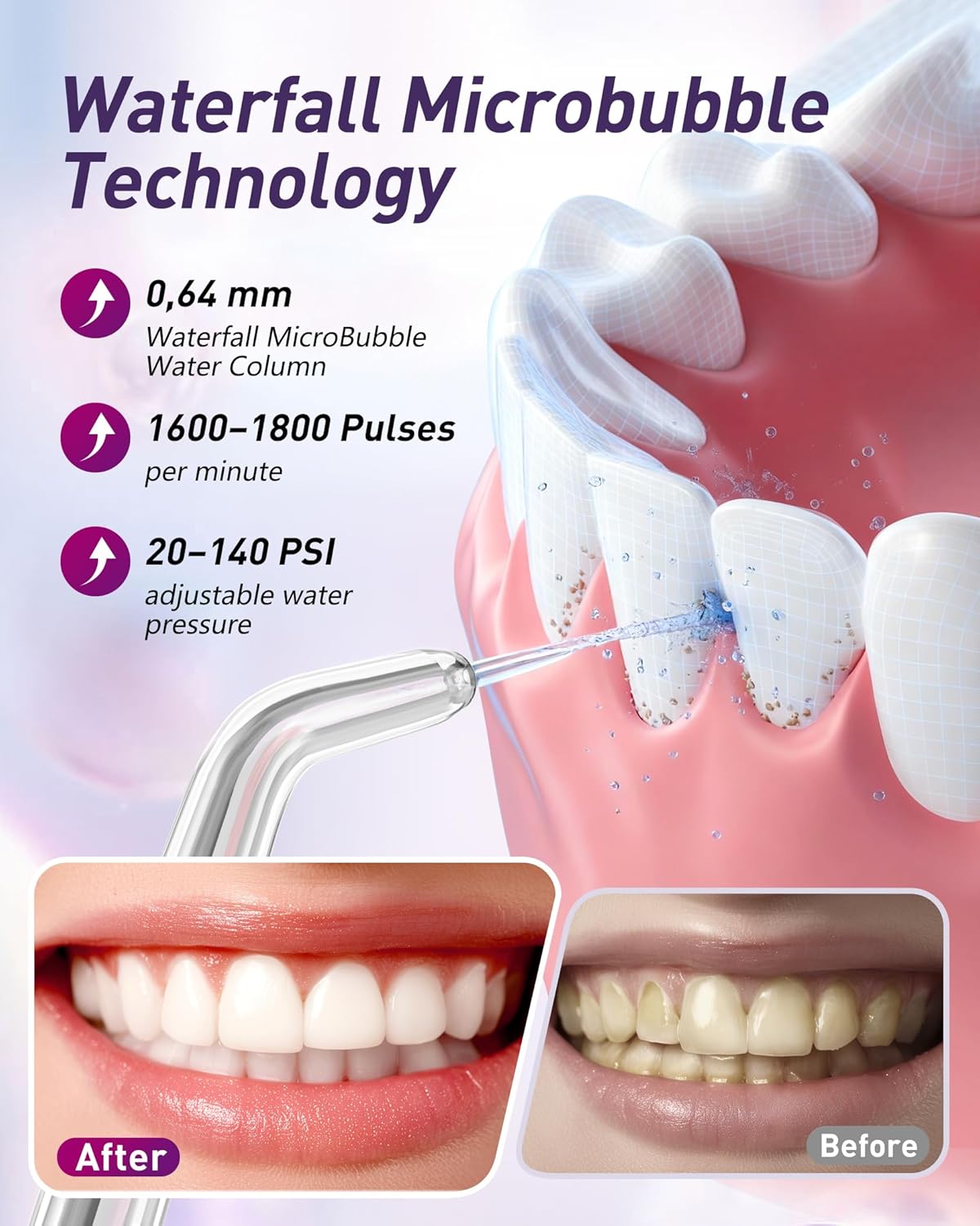 Detalle 2 de Water Flossers for Teeth Cordless: Glracd 4-Mode Oral Irrigator with 8 Jet Tips and 300 ml Tank