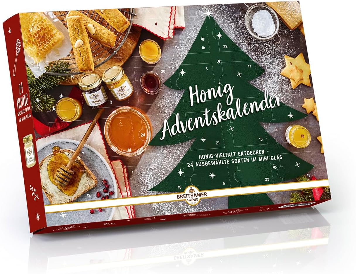 Detalle de Breitsamer Honig-Adventskalender 2025 – 24 Honig-Spezialitäten im 40 g Glas