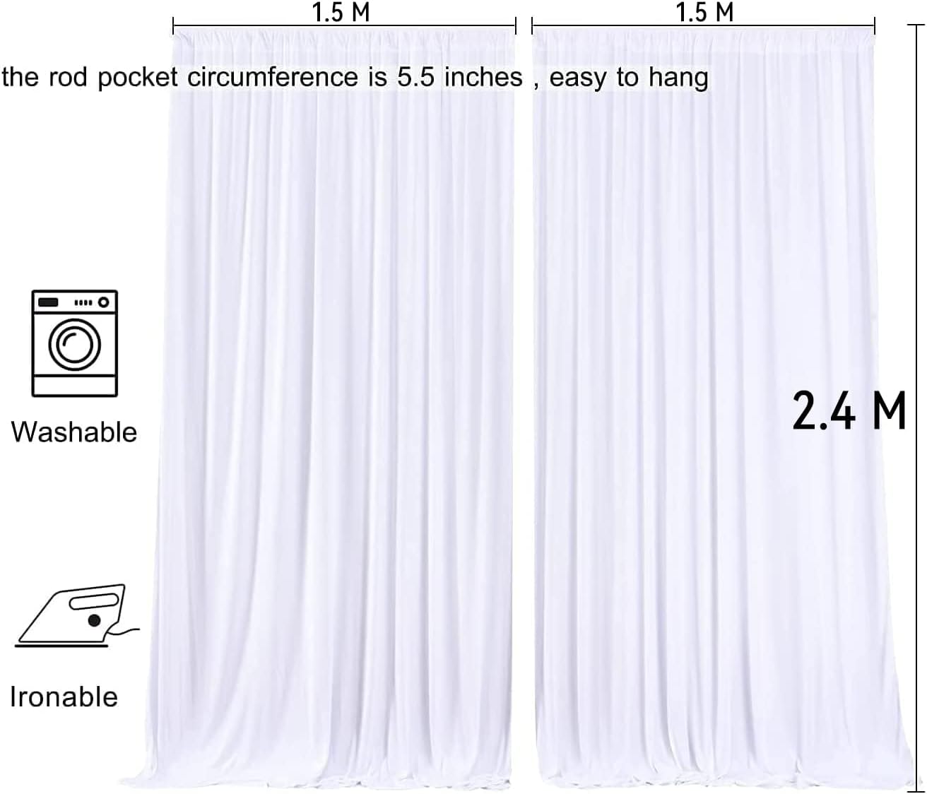 Detalle de 2,5 x 3 m Weißer Hintergrundvorhang aus Polyester – idealer Kulissen- bzw. Party-Hintergrund