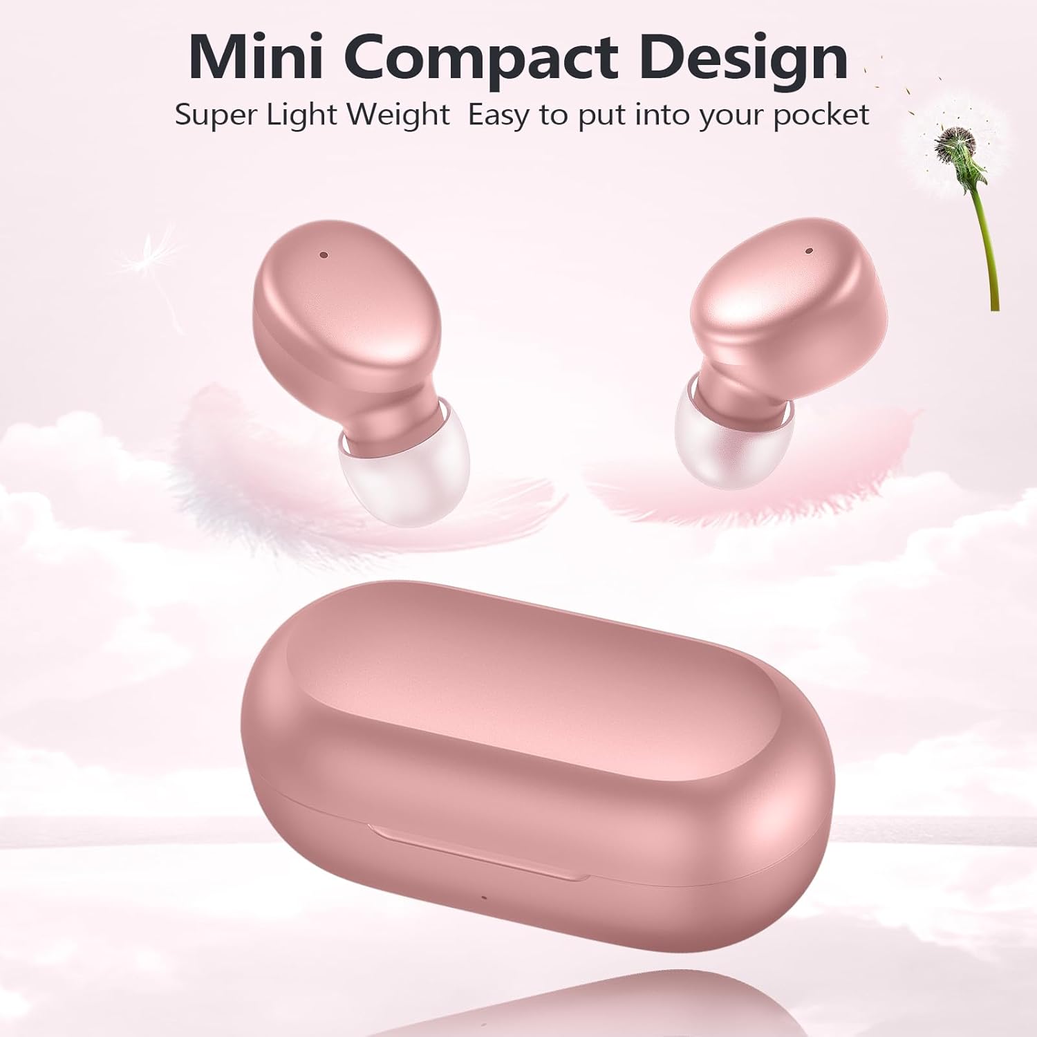 Detalle de MOZOTER S8 Wireless Earbuds, Bluetooth 5.3, 60-Hour Playtime, Angel Pink