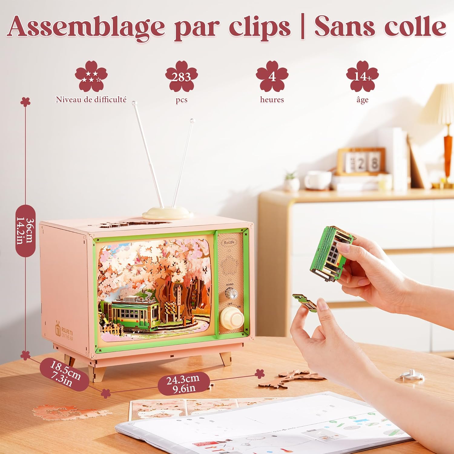 Thumbnail 1 de Rolife Puzzle 3D Anime Sakura Tram – maquette en bois 283 pièces avec tram mobile & LED