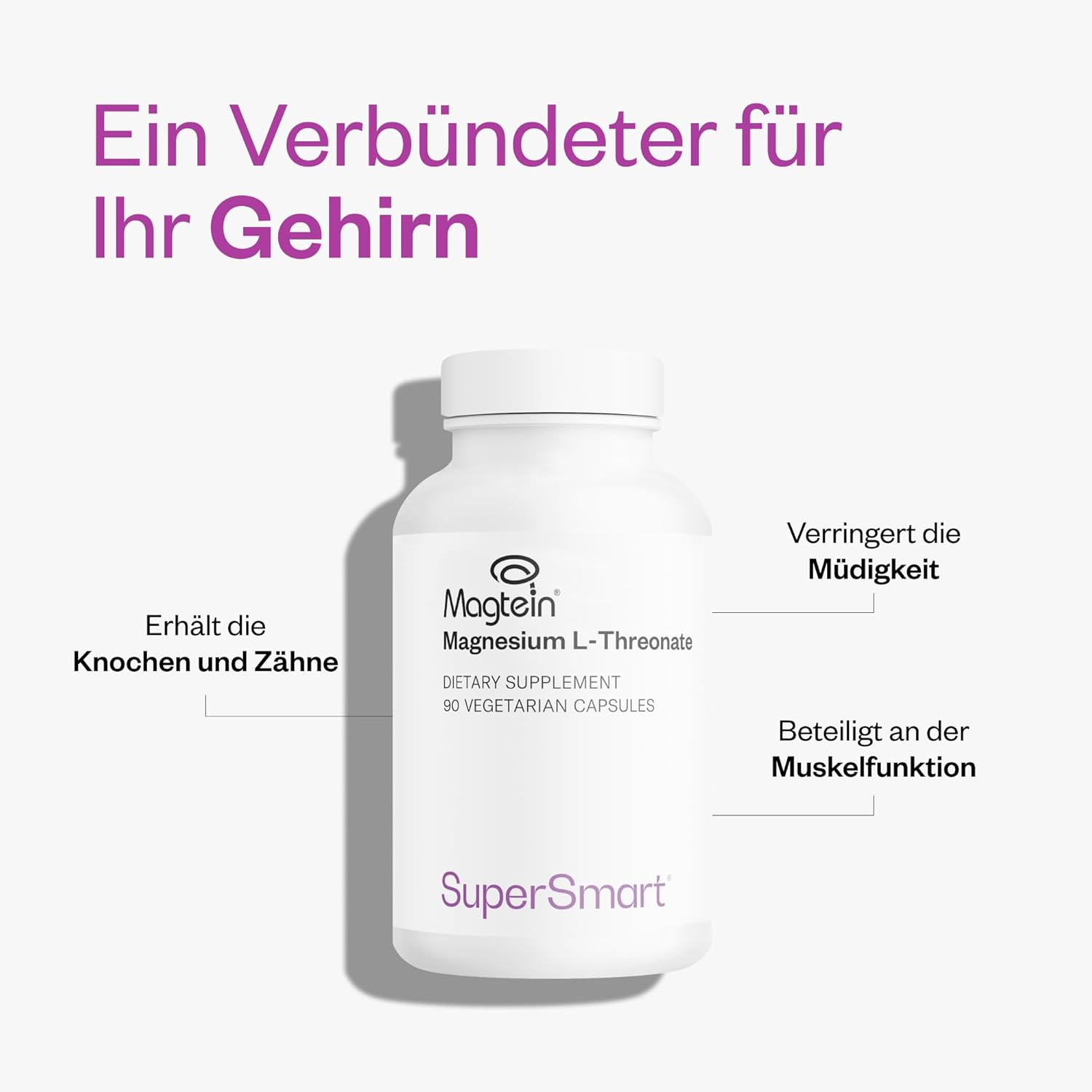 Thumbnail 2 de SuperSmart Magnesium L‑Threonat (Magtein®) – 60 Kapseln für weniger Müdigkeit & Unterstützung von Nerven und Muskeln