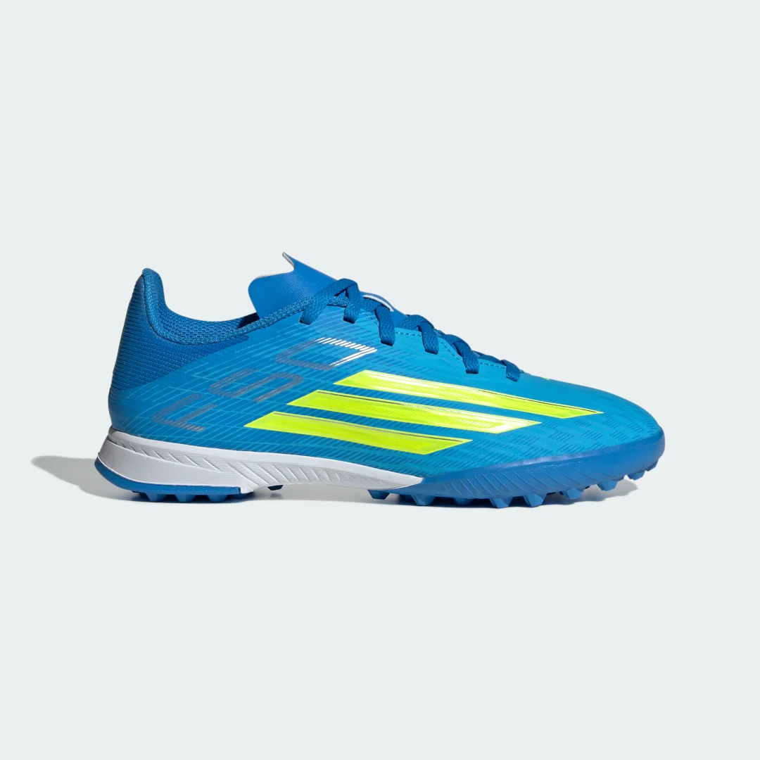 Detalle de Adidas F50 LEAGUE: Zapatillas de fútbol de moqueta para niños, color azul