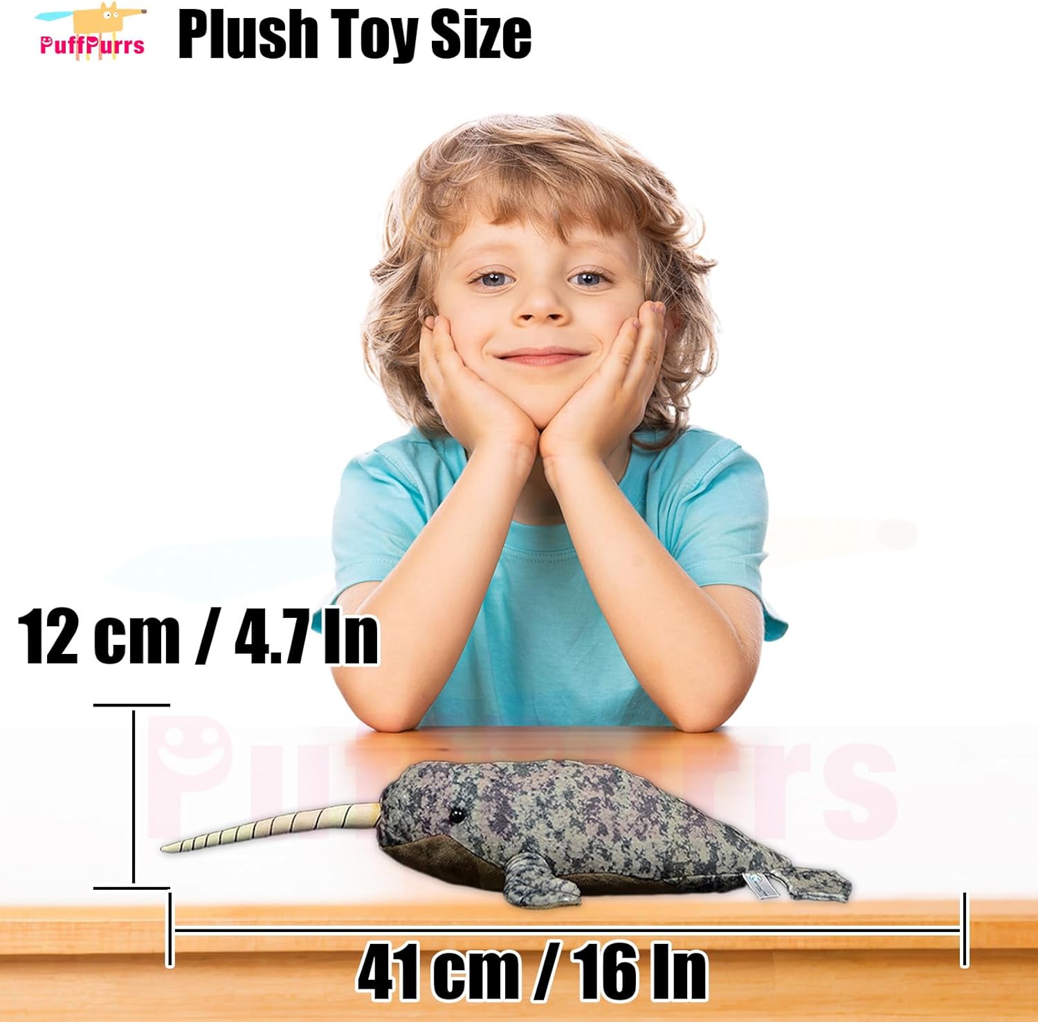 Detalle de PuffPurrs Lifelike Narwhal Plush Toy, 15‑inch