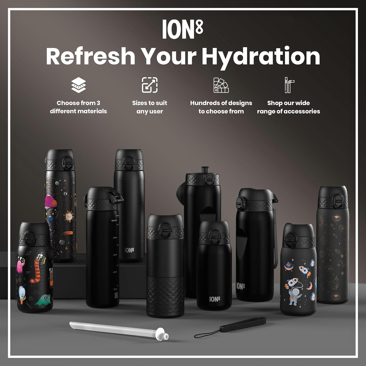 Thumbnail 6 de ION8 Lightweight Steel Kids Water Bottle (400ml/13oz) – Leak Proof, Dishwasher Safe, Black