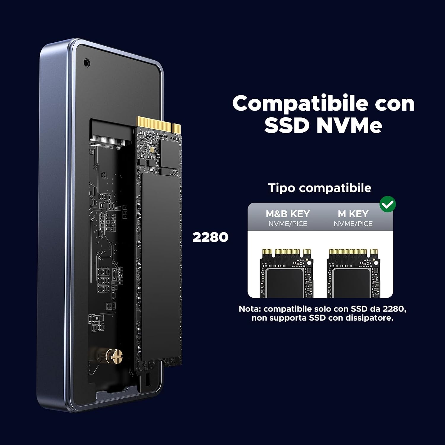 Detalle de UGREEN Case Esterno SSD NVMe M.2 2280 USB 4 con Dissipazione in Alluminio e Doppio Chip JHL7440