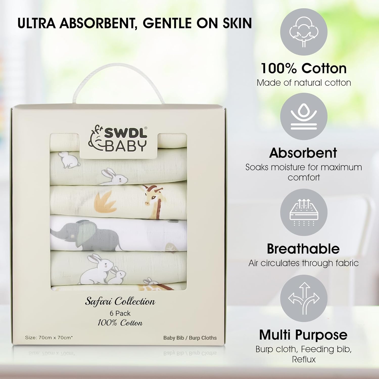 Detalle 2 de Large Baby Muslin Cloths Pack of 6 70 x 70 cm