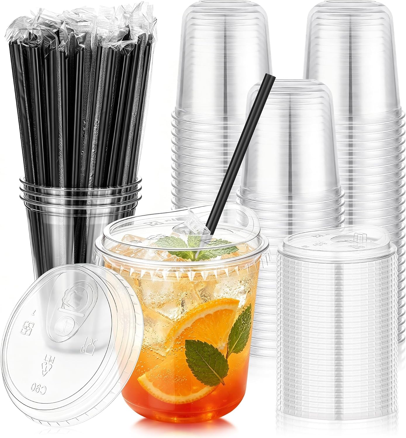 Detalle de DI QIU REN DQR-CA-55-12oz-50U black straw 12 oz Clear Plastic Cups