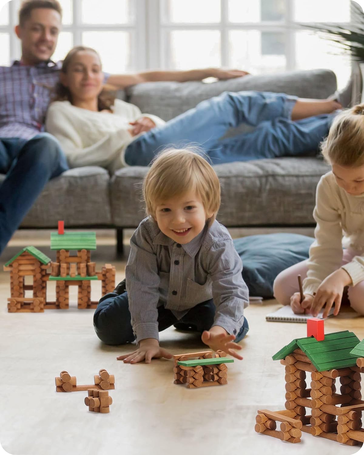 Detalle de SainSmart Jr. 665 PCS Wooden Log Cabin Set: Classic STEM Construction for Toddlers