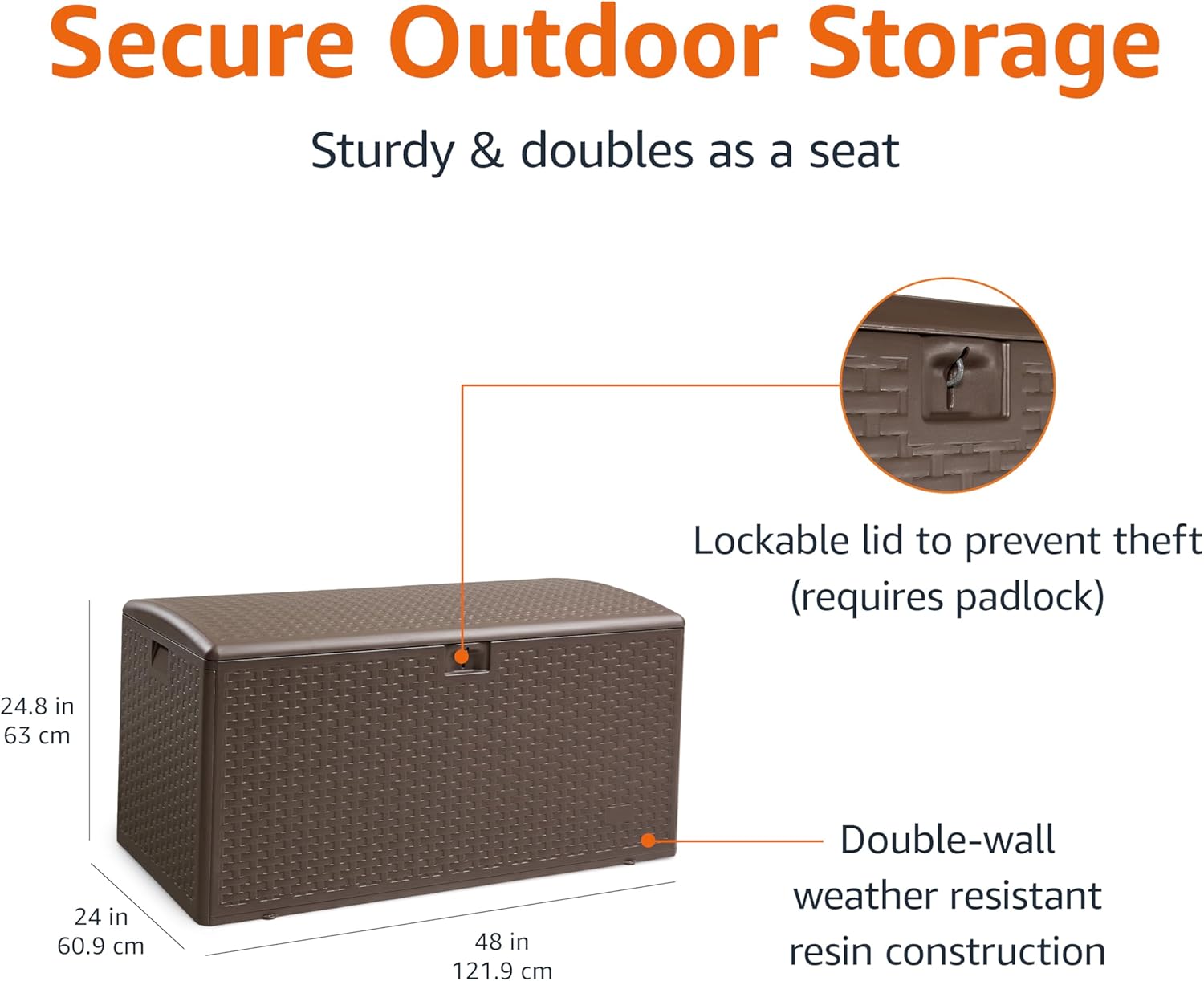 Detalle de Amazon Basics Organisation and Storage Outdoor Deck Box, 375 litre, Brown