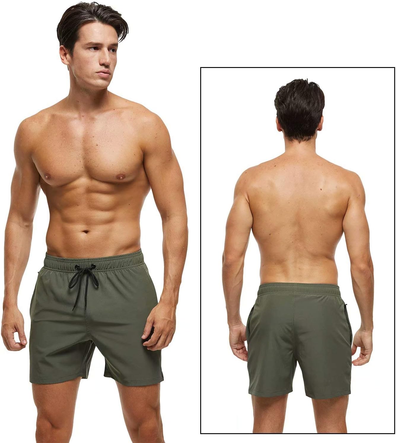 Detalle de Tyhengta Men’s Quick-Dry Swim Trunks with Zipper Pockets & Mesh Lining