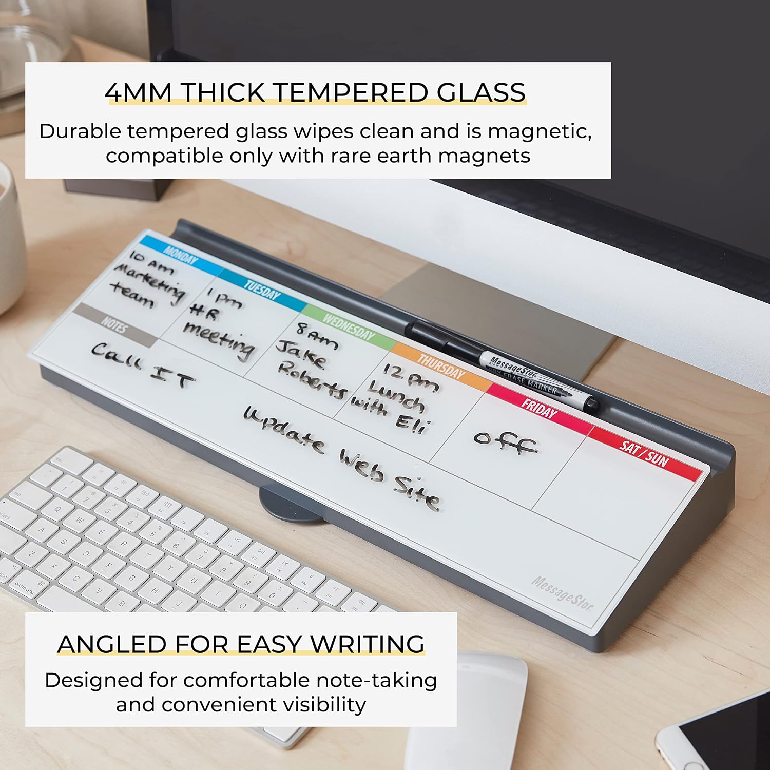 Detalle 2 de ECR4Kids Dry-Erase Desk Organizer, Tempered Glass