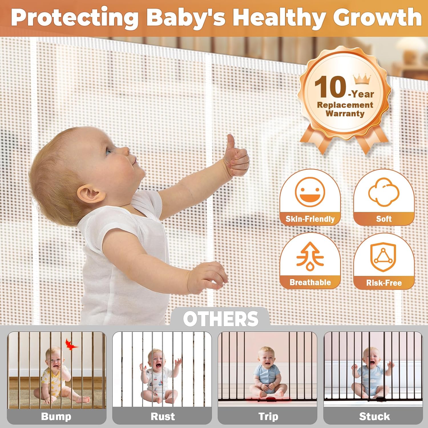 Detalle 2 de Pravoluxmax 236-Inch Retractable Baby Gate, 42-Inch Tall Reinforced Mesh
