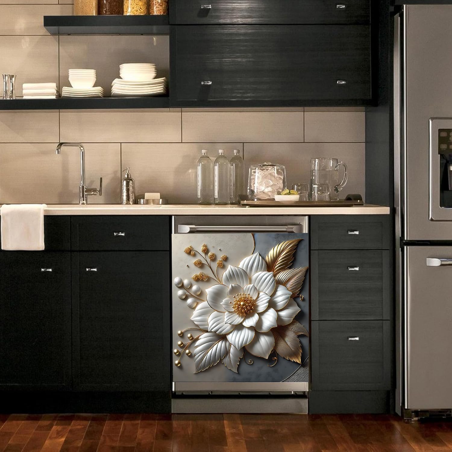 Detalle de BVBOX MAI-X01176-2M Dishwasher Magnet Cover, 23"x26" Vinyl, Metal Embossed Flowers