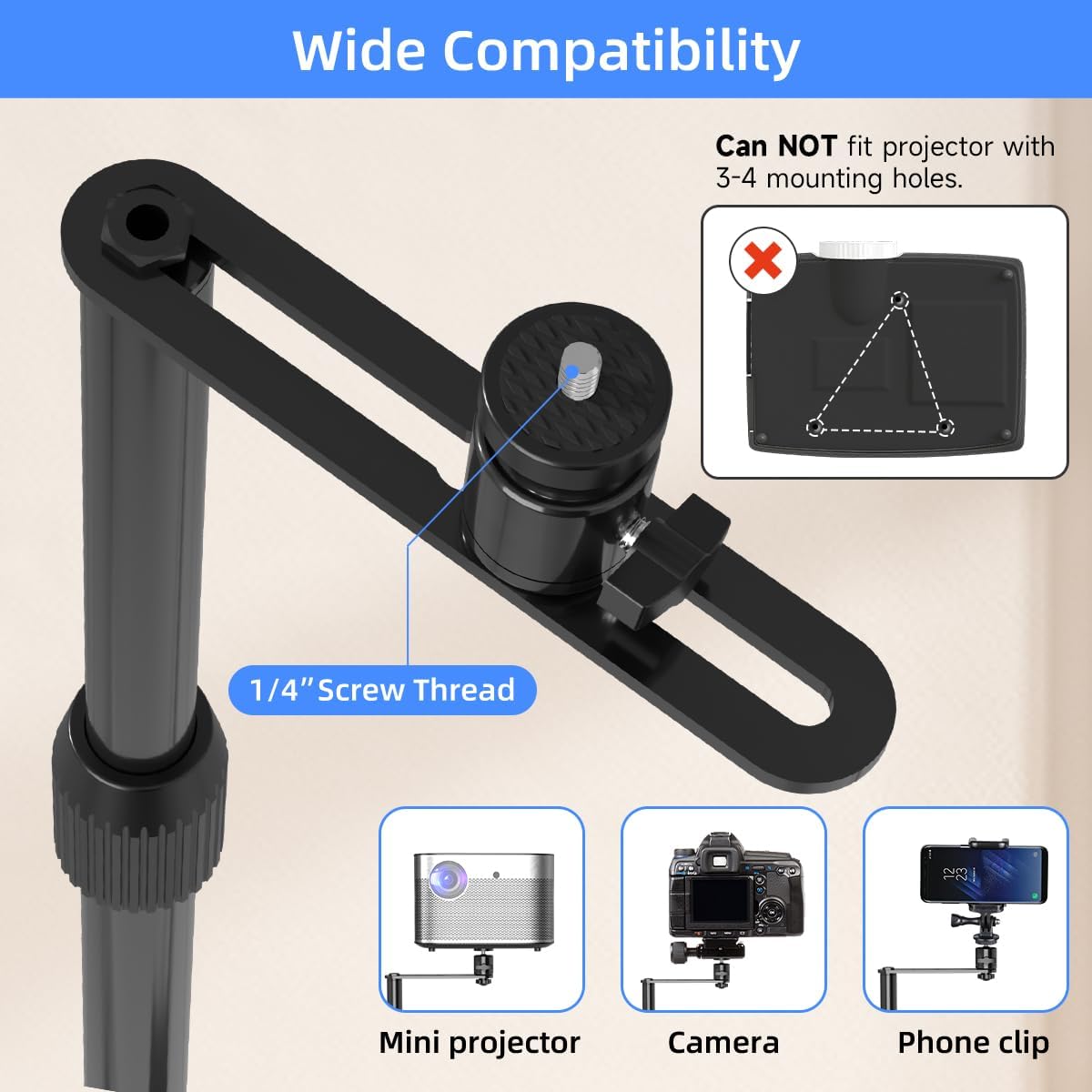 Thumbnail 4 de Suptek Supporto per proiettore estensibile a parete 167,4 cm — girevole 360° e altezza regolabile