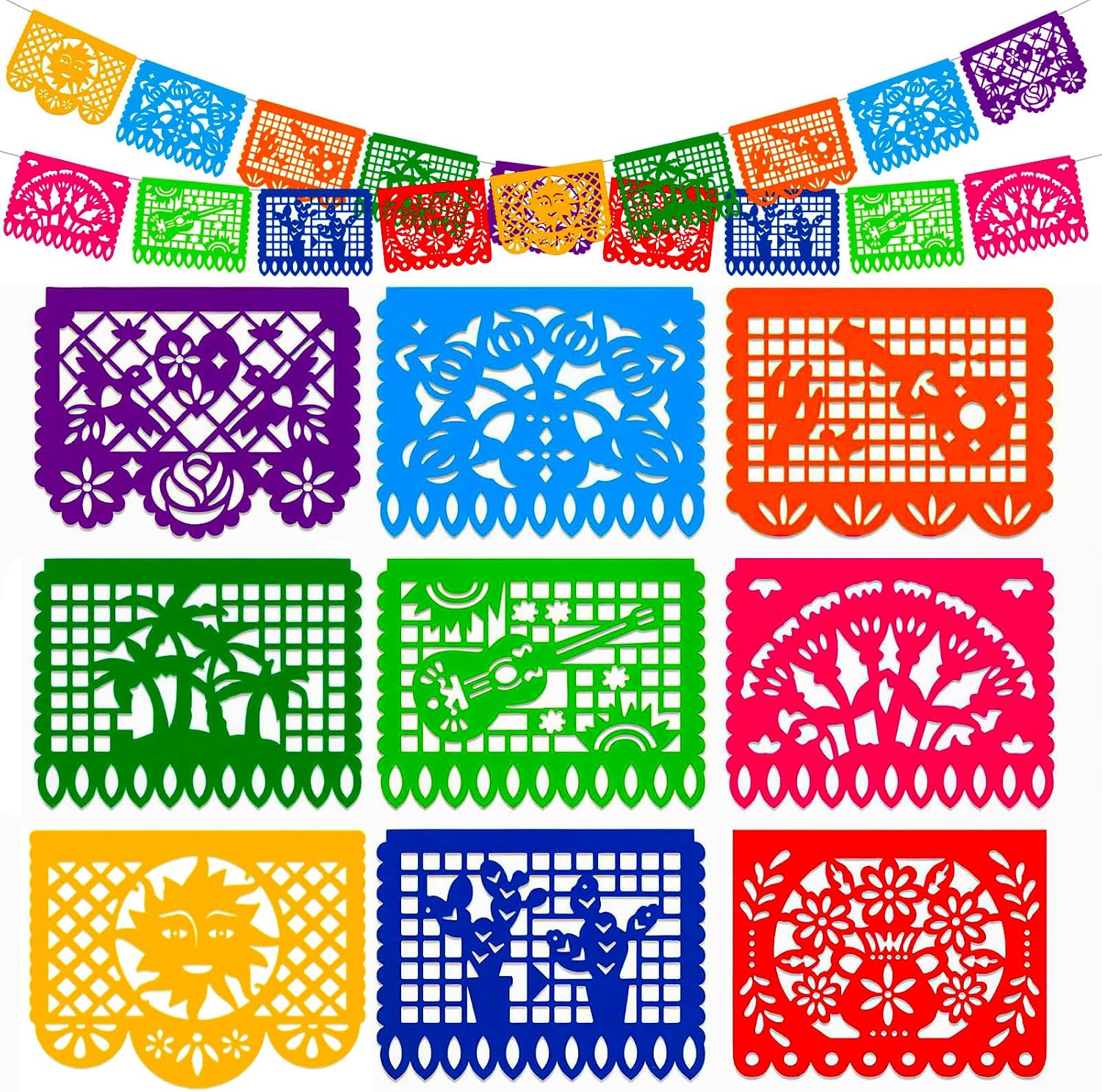 Detalle de DomeStar HR0159 Papel Picado Banner, 18 ft Plastic Fiesta Garland