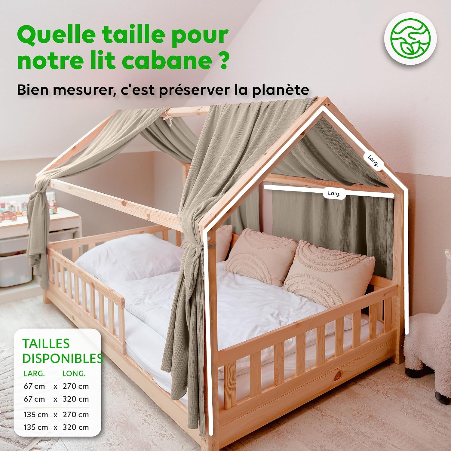 Detalle 2 de lilimaus BH-HB-135x320-HELLBEIGE bedhemel, set van 2 in lichtbeige katoen