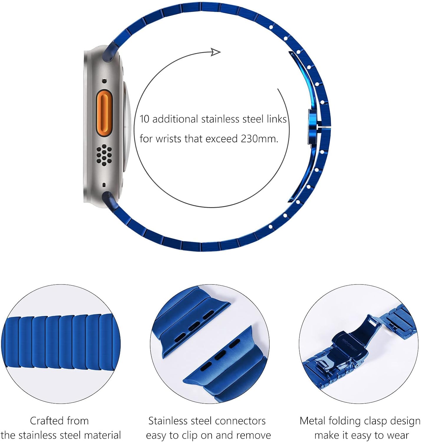 Detalle de Fullife Stainless Steel Watch Strap for Apple Watch (All Generations) – Blue