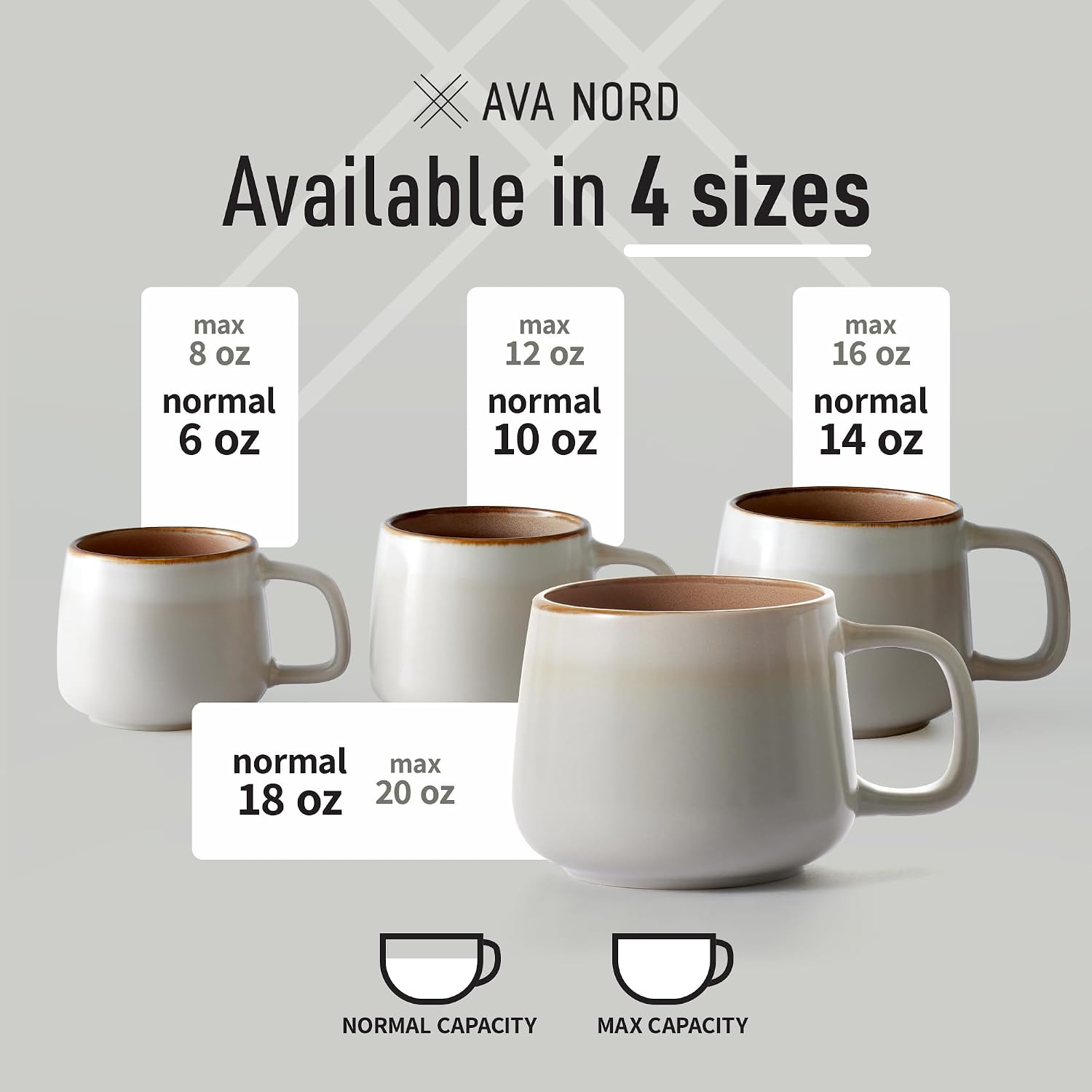 Detalle de Ava Nord grote steengoed koffiemokken, set van 4, 470 ml, saliegijs