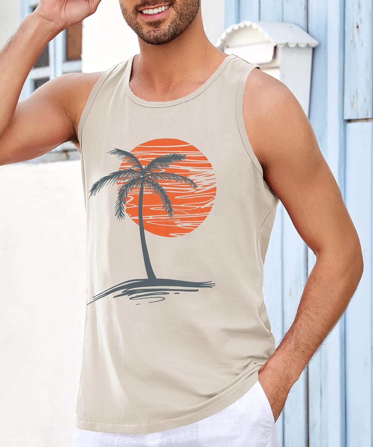 Thumbnail 1 de Runcati Printed Tank Top Herren – Ärmelloses Fitness-Shirt aus Baumwolle mit Vintage Druck