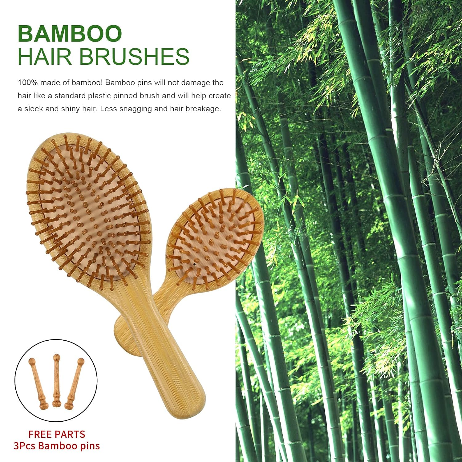 Thumbnail 2 de MRD Hair Brush Set: Bamboo Paddle Detangling 🪮