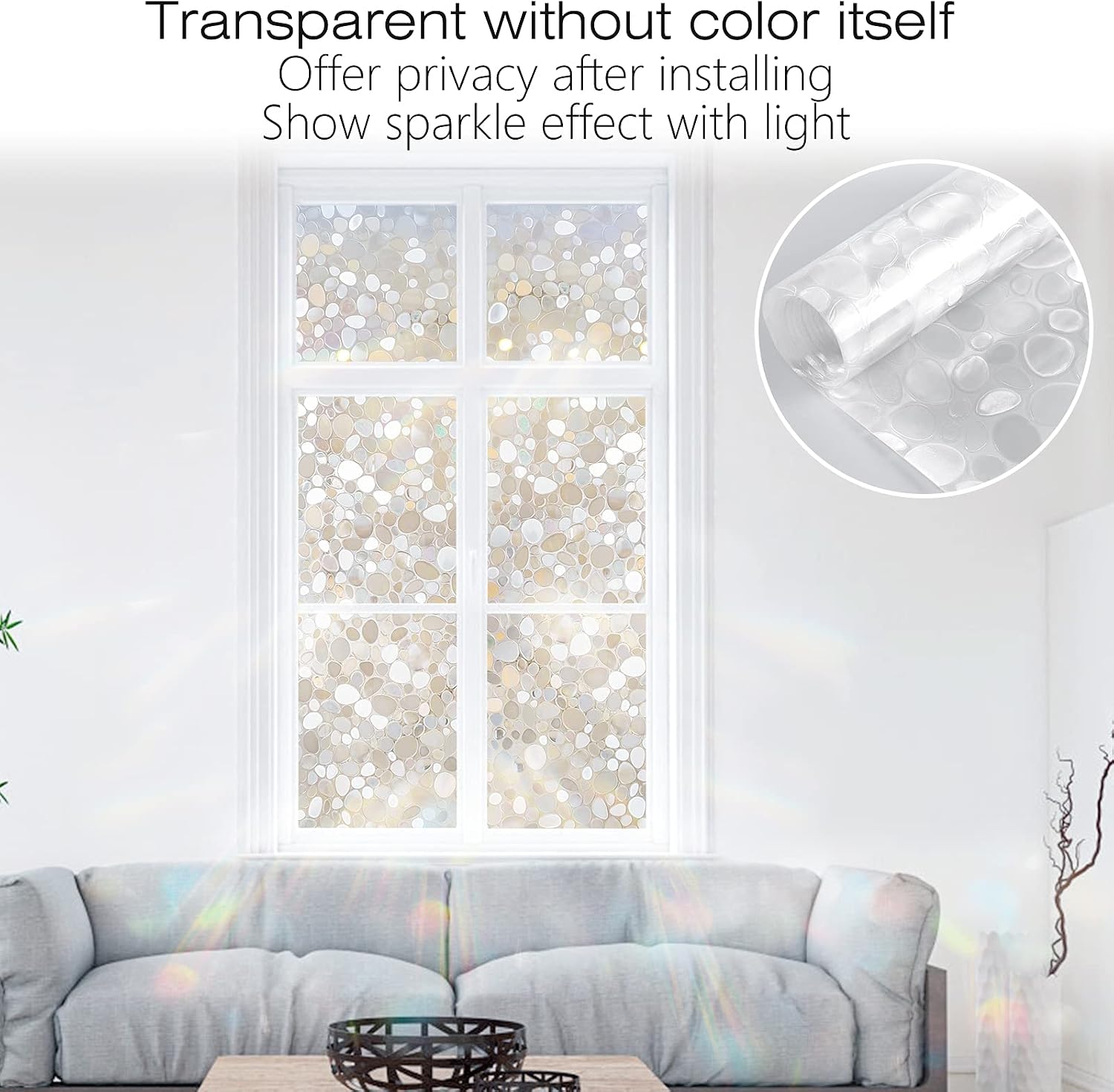 Thumbnail 6 de rabbitgoo A015-90 Window Privacy Film, 3D Pebble Rainbow Static Cling, 35.4" x 78.7