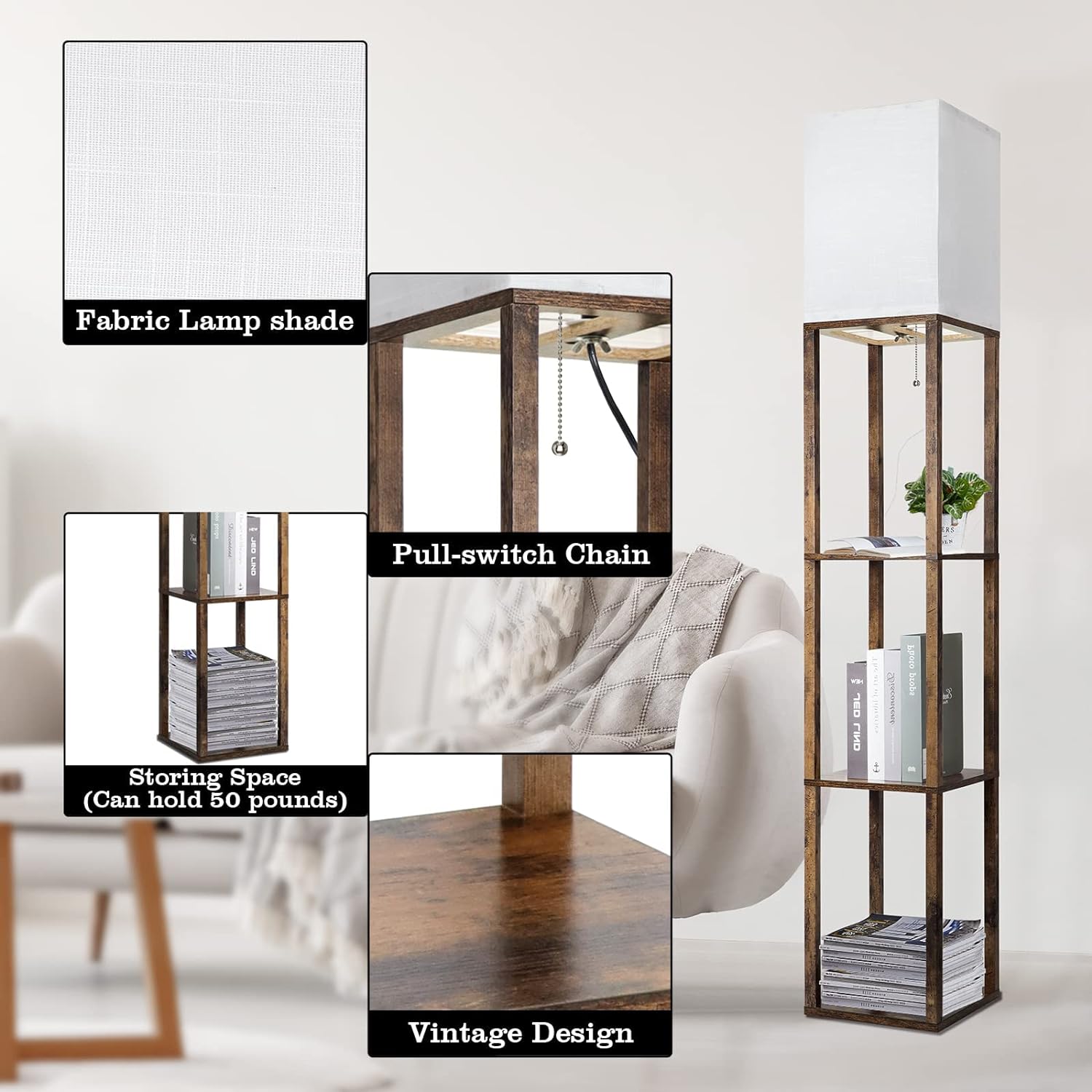 Detalle 2 de RUNTOP Floor Lamp with Shelves, 63-Inch