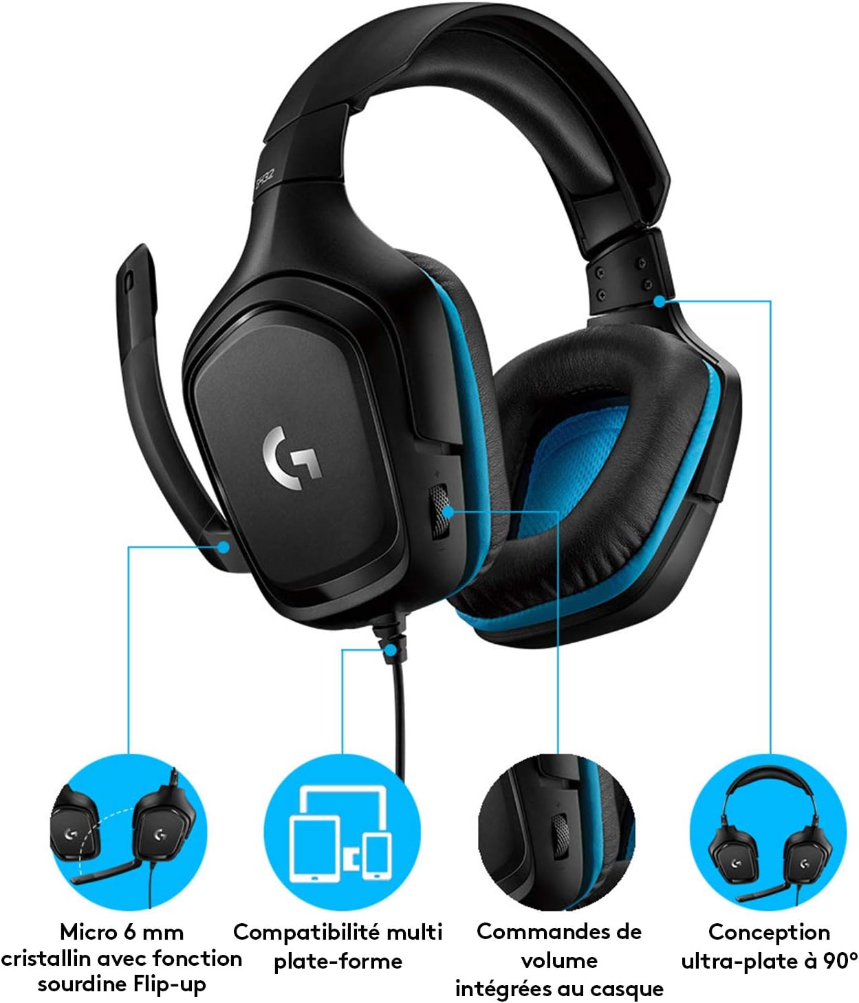 Thumbnail 5 de Logitech G432 casque gamer filaire 7.1 Surround DTS Headphone:X, micro à sourdine Flip-Up (50 mm) pour PC, PS4, Xbox One et Switch