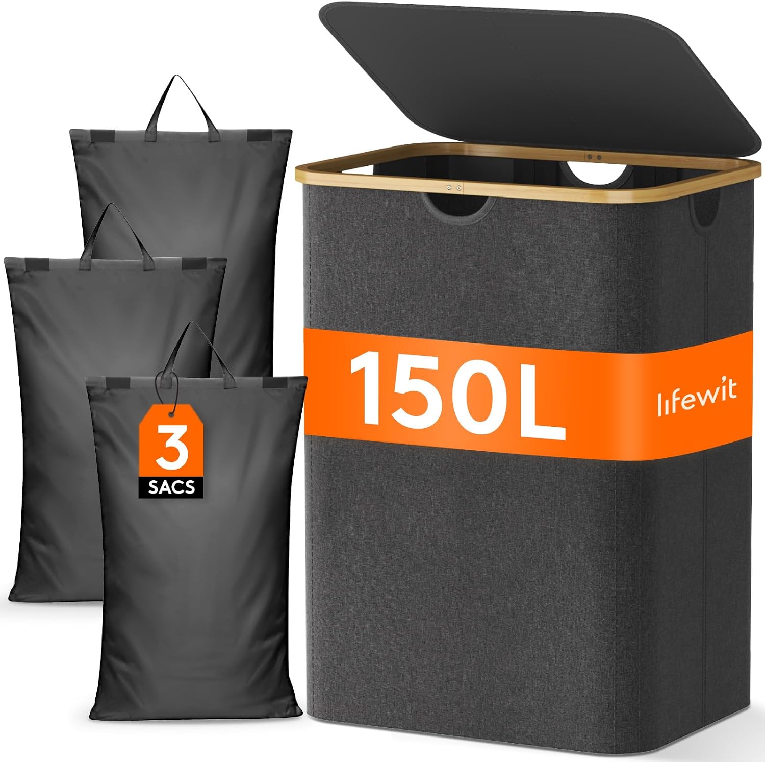 Detalle de Lifewit 23156 wasmand van 150 liter met 3 uitneembare zakken