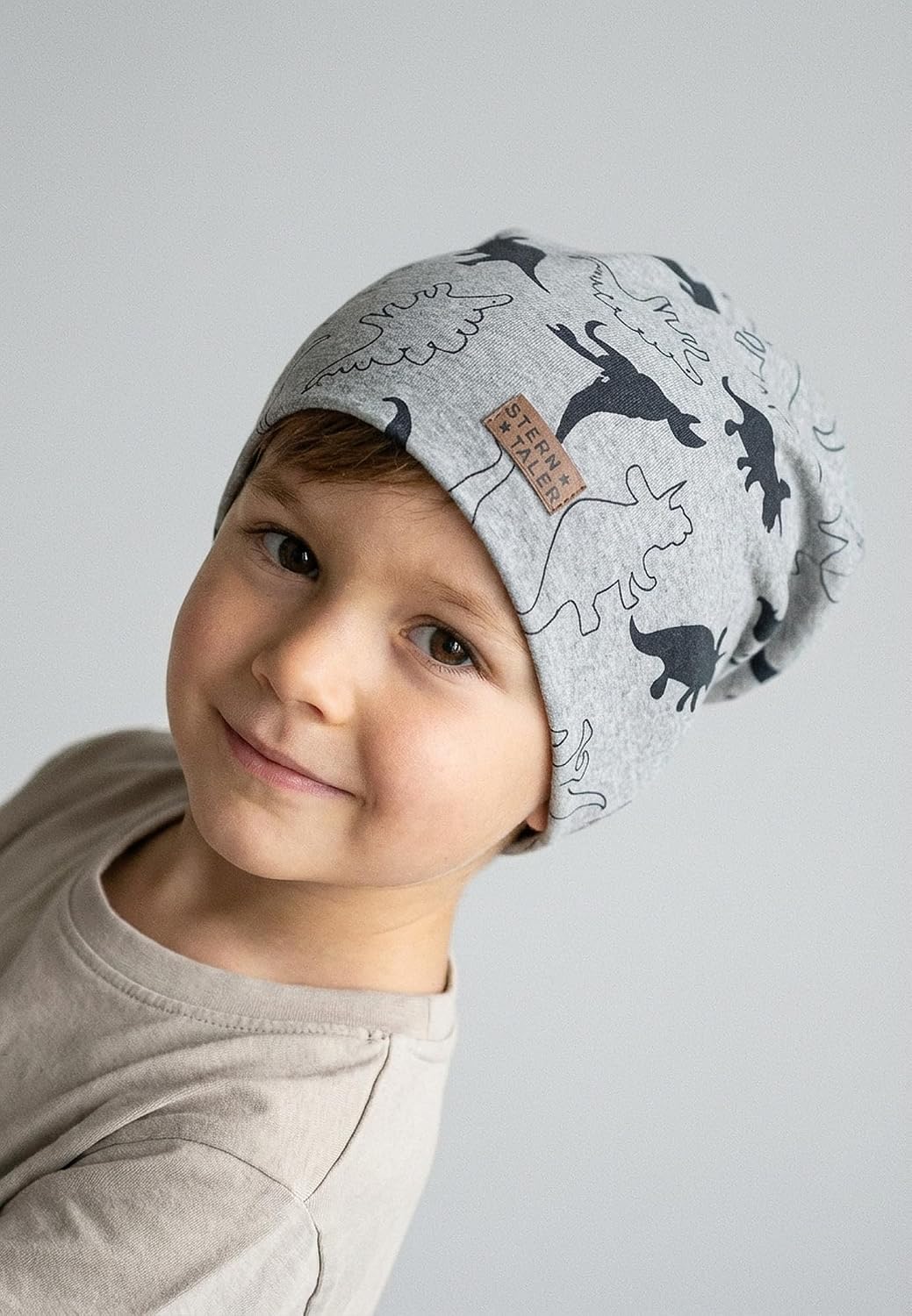 Detalle 2 de Sterntaler Jungen Slouch-Beanie Dino2 Mütze aus Jersey mit Dino-Print