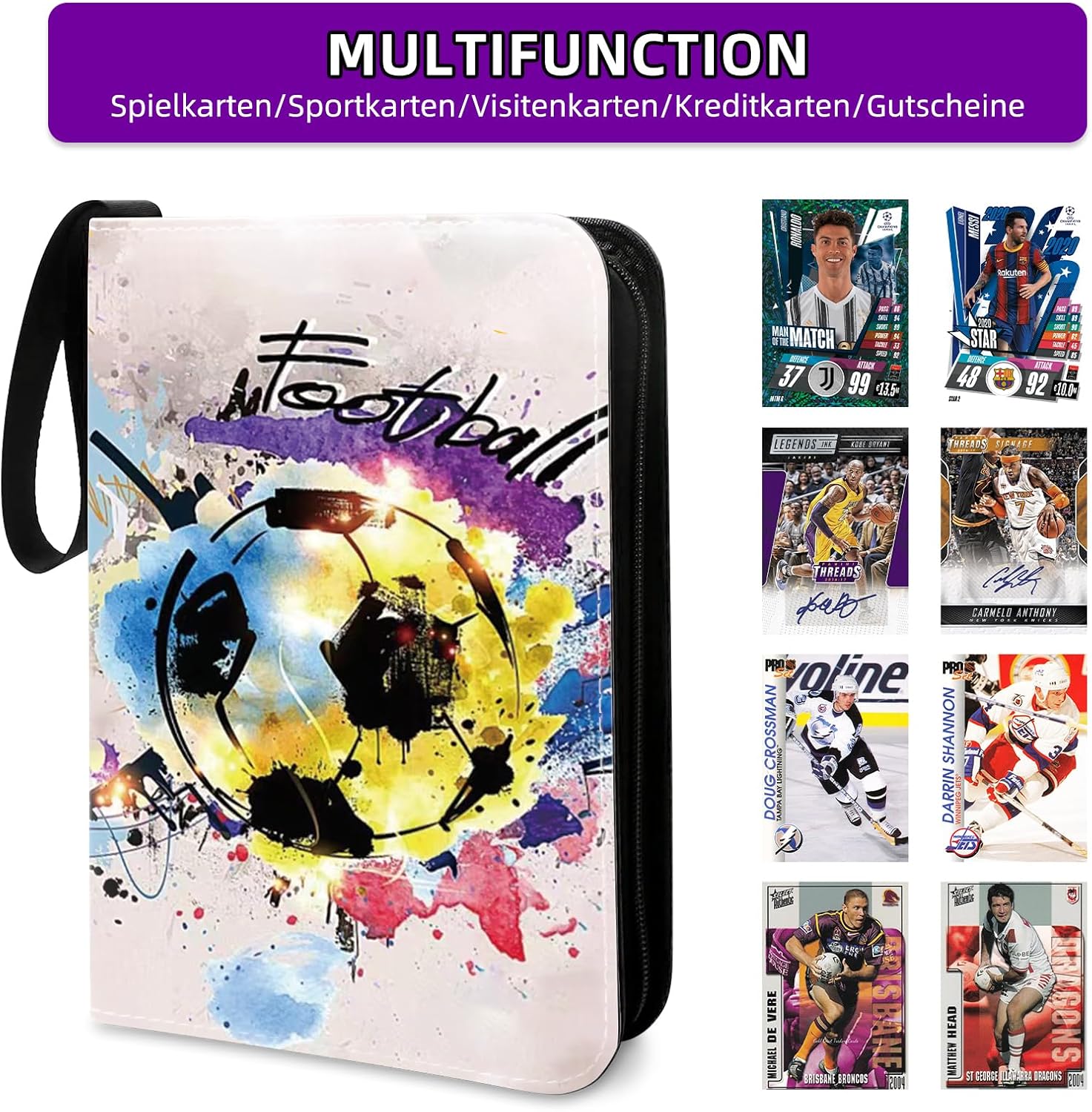 Detalle de Sammelalbum für Fußballkarten – 50 Seiten, 400 Karten Kapazität, PU-Leder, Reißverschluss